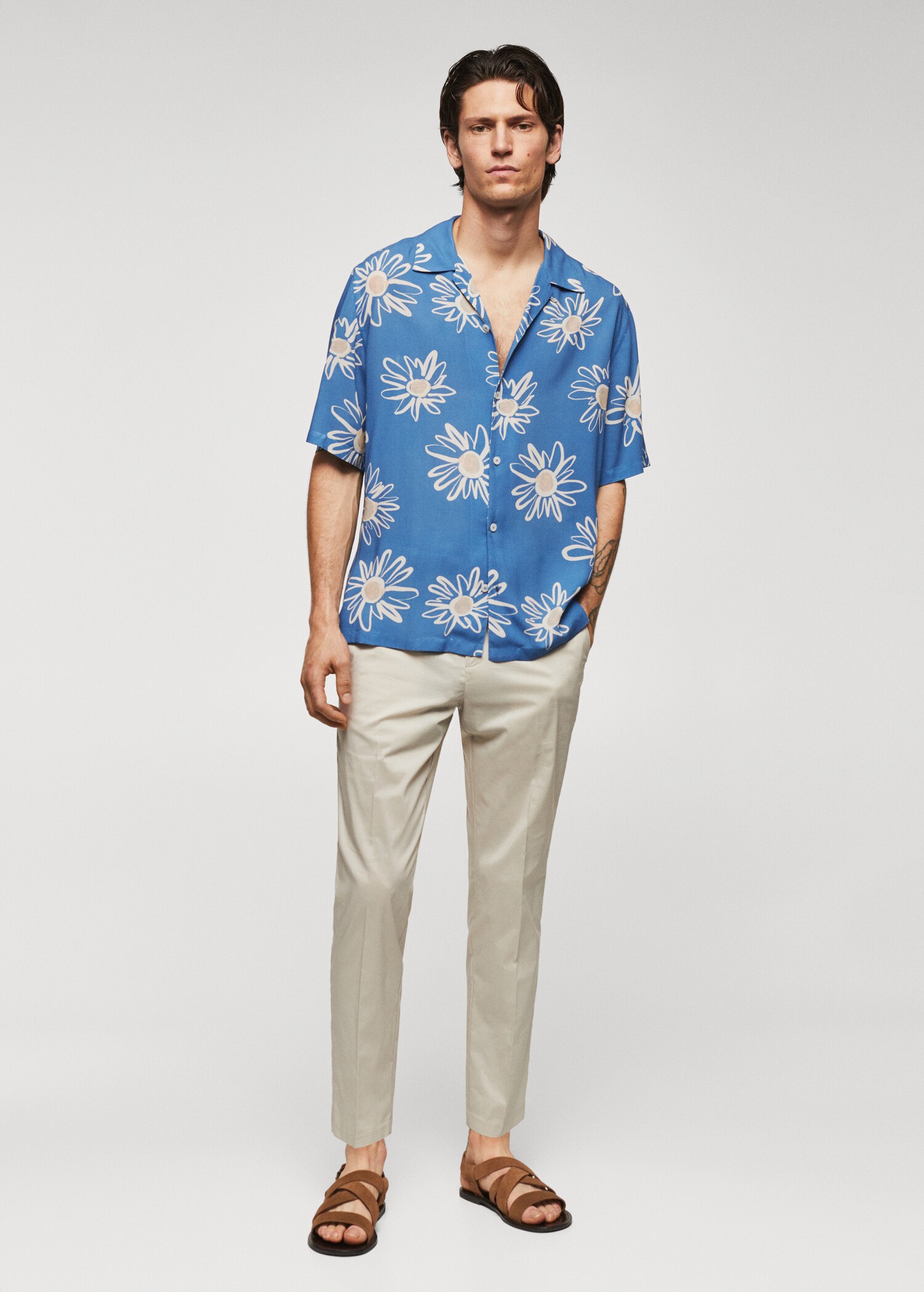 Camisa cuello bowling estampado flor - Plano general
