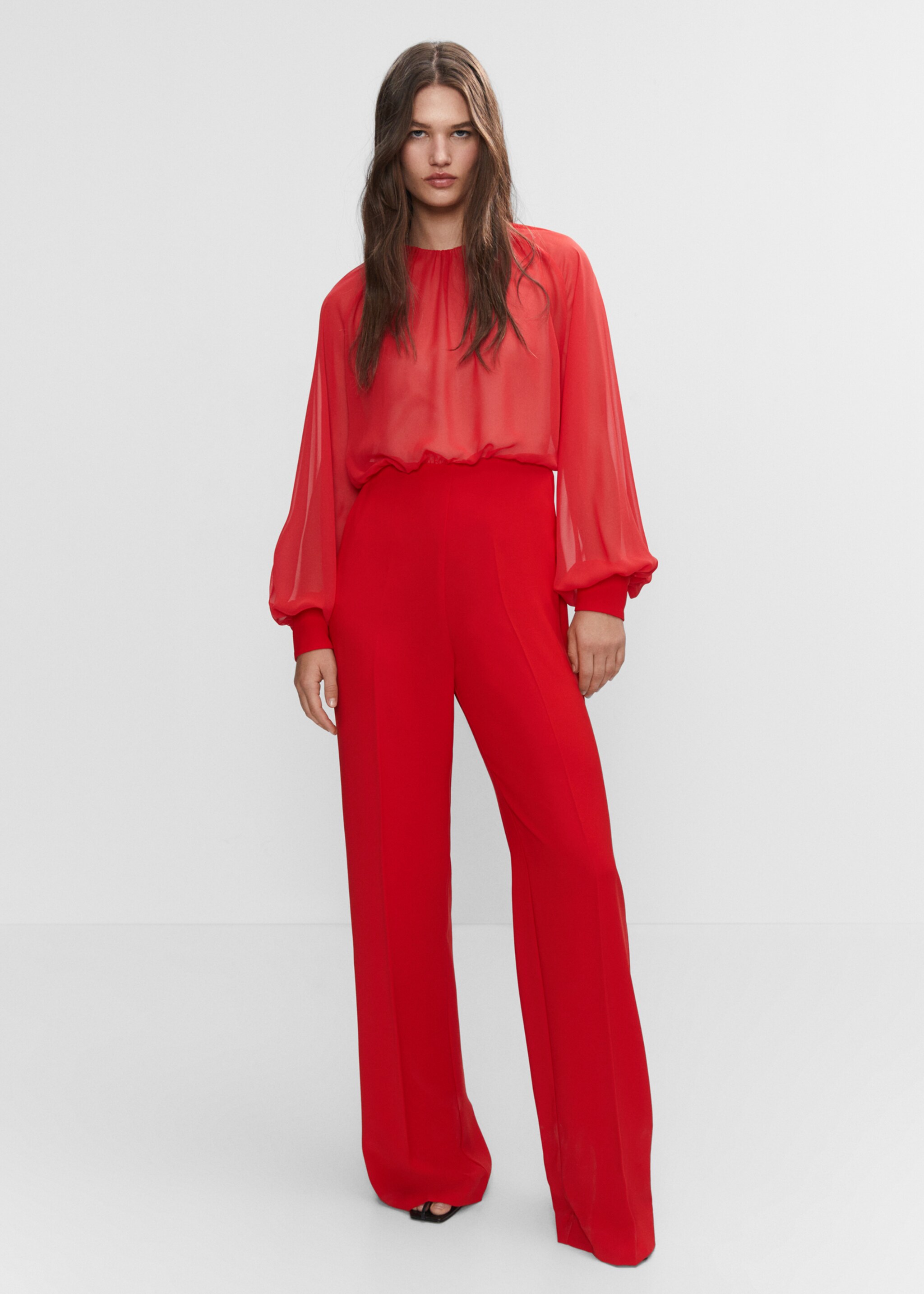 Semi-transparent chiffon jumpsuit - General plane, Coral Red. Ref: 57040811-00.