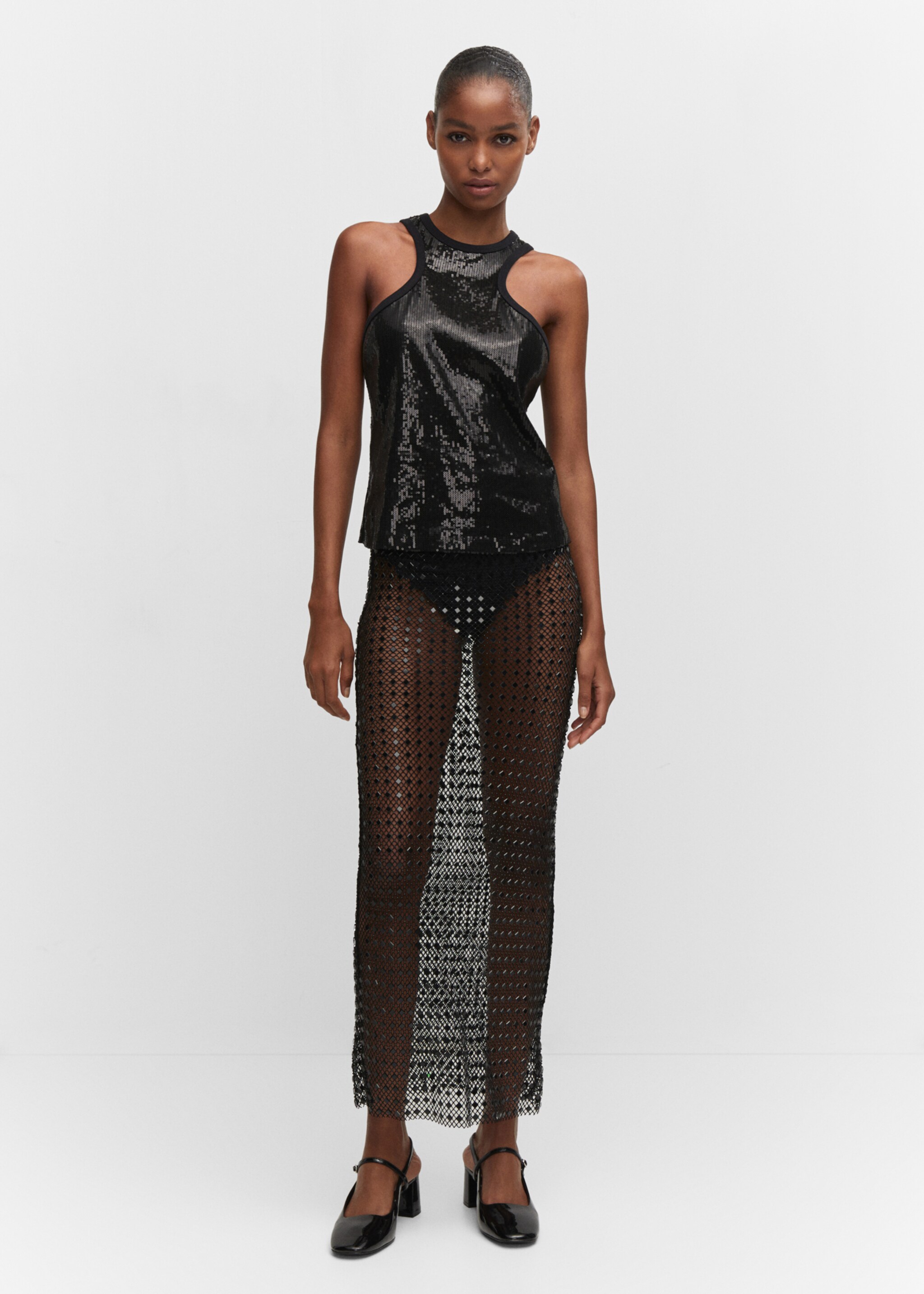 Rhinestone mesh skirt - General plane, Black. Ref: 57041026-00.