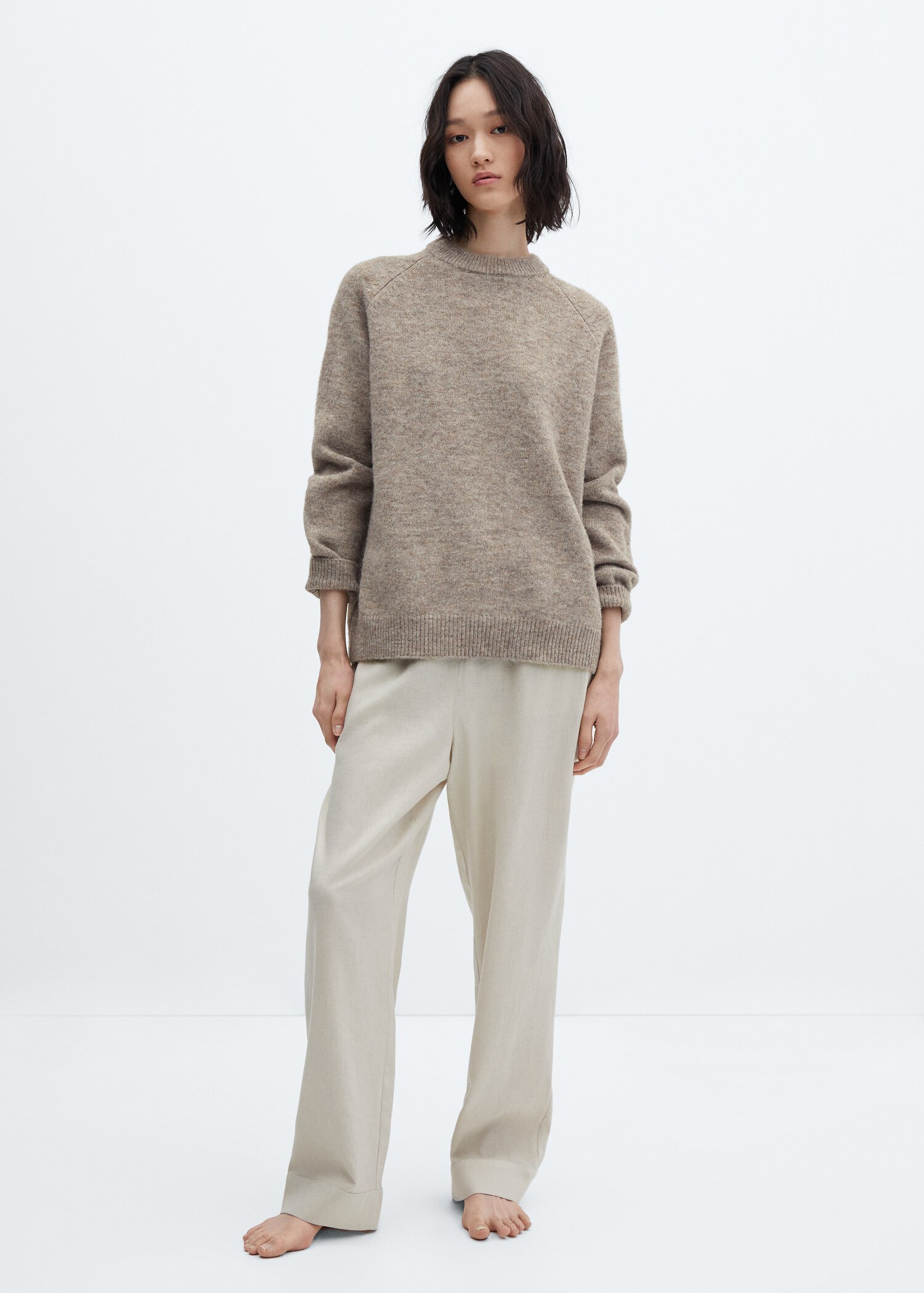 Cotton-linen round-neck knitted sweater - General plane