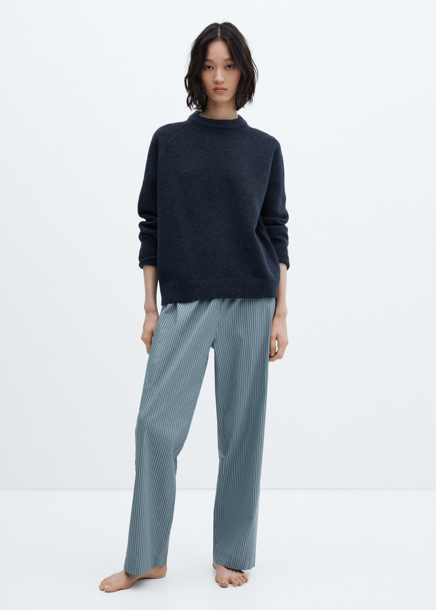 Cotton-linen round-neck knitted sweater - General plane