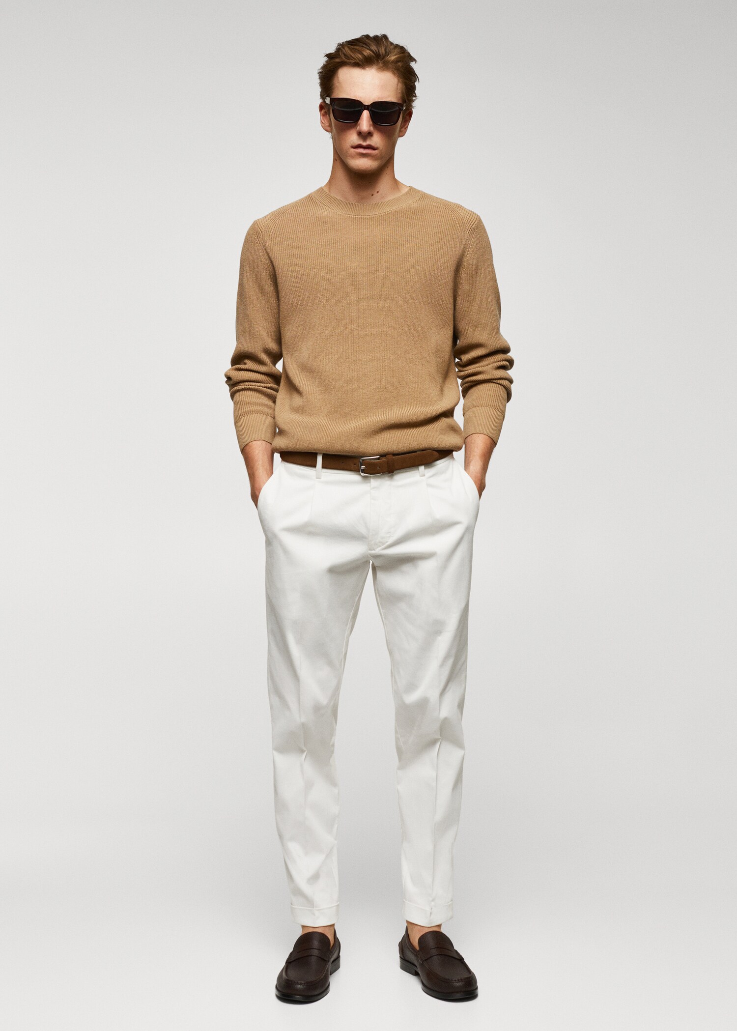 Slim-fit cotton pleated pants - General plane