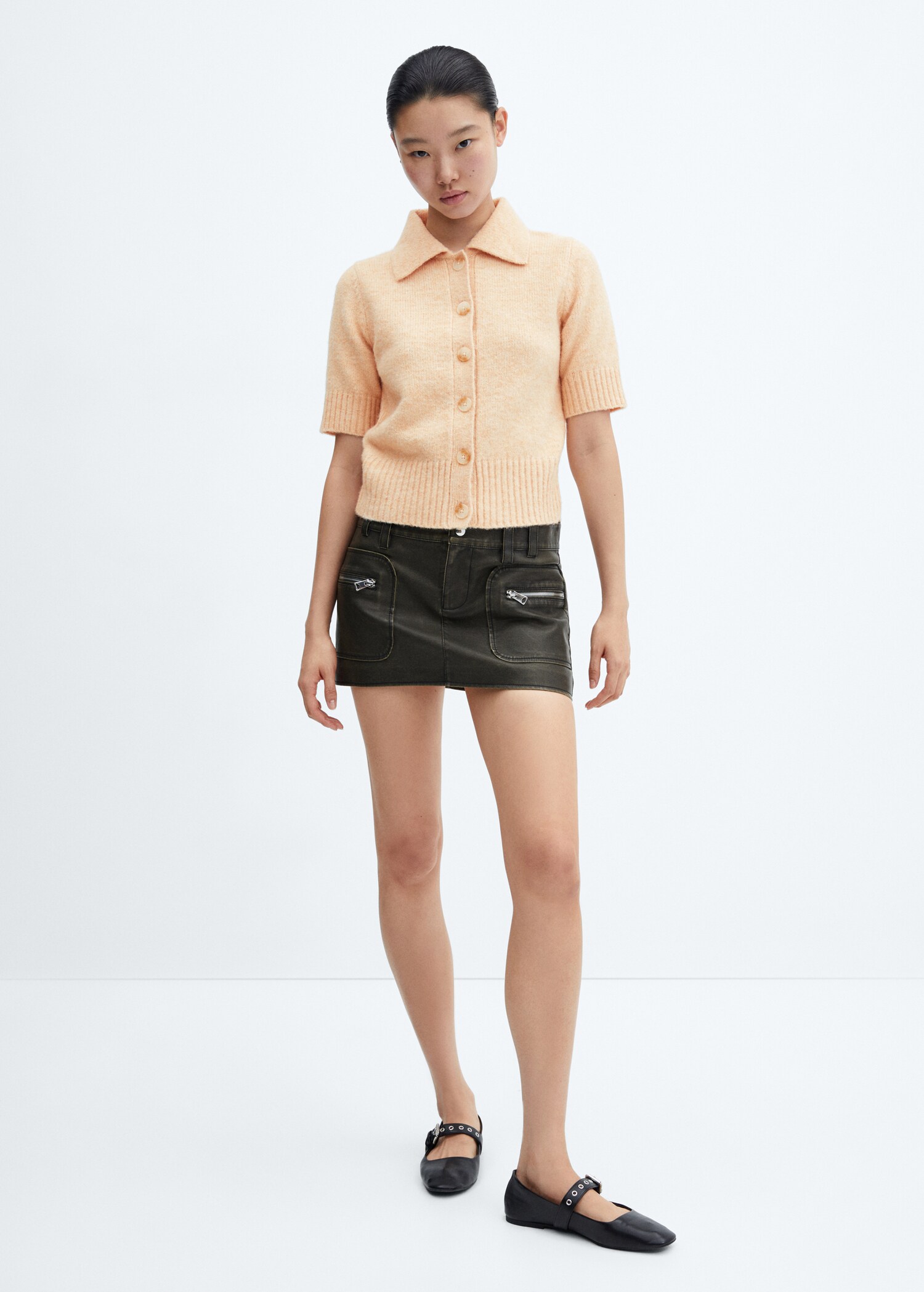 Short-sleeved cardigan with shirt collar - General plane