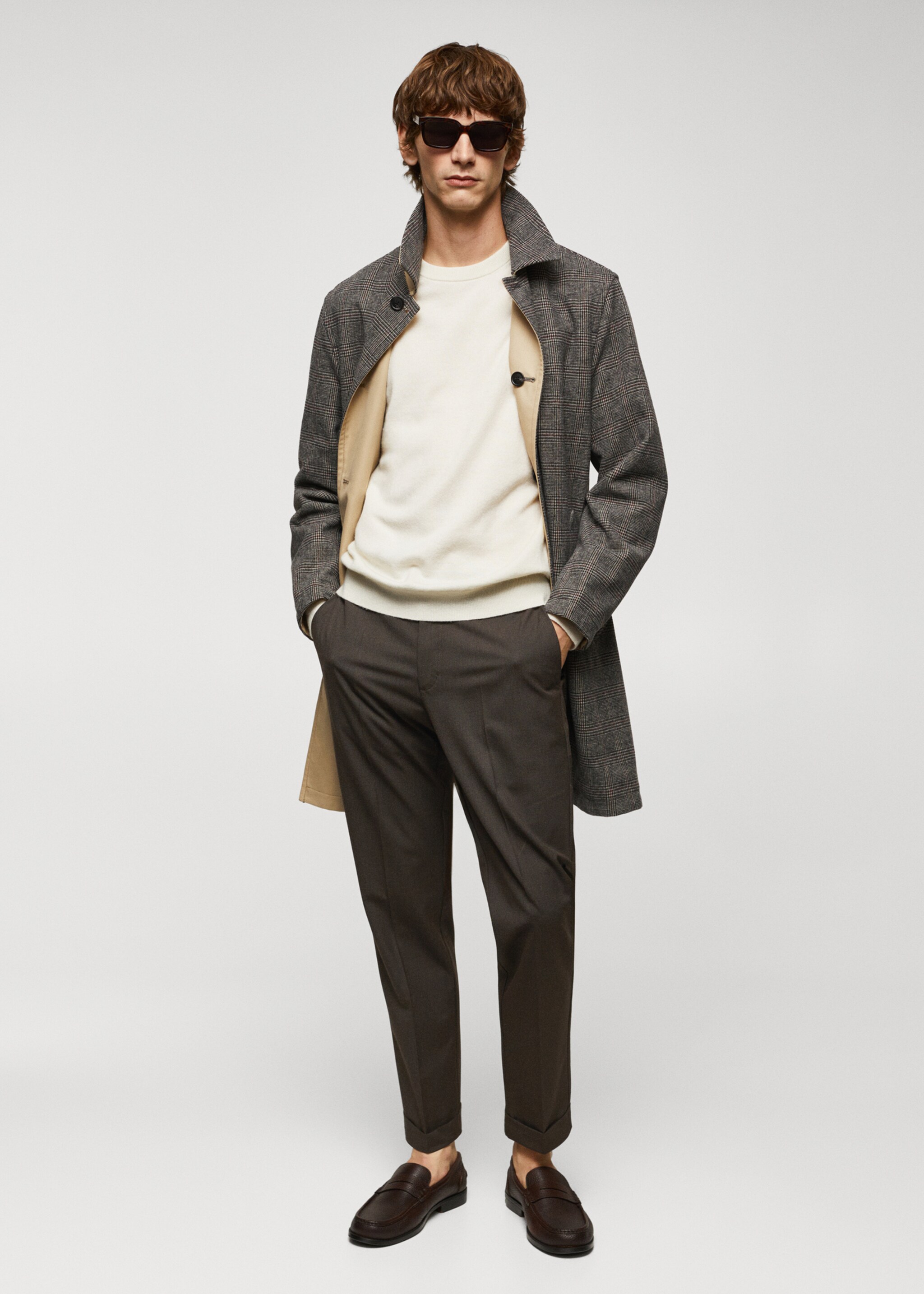 Micro-houndstooth wool-blend slim-fit trousers - General plane