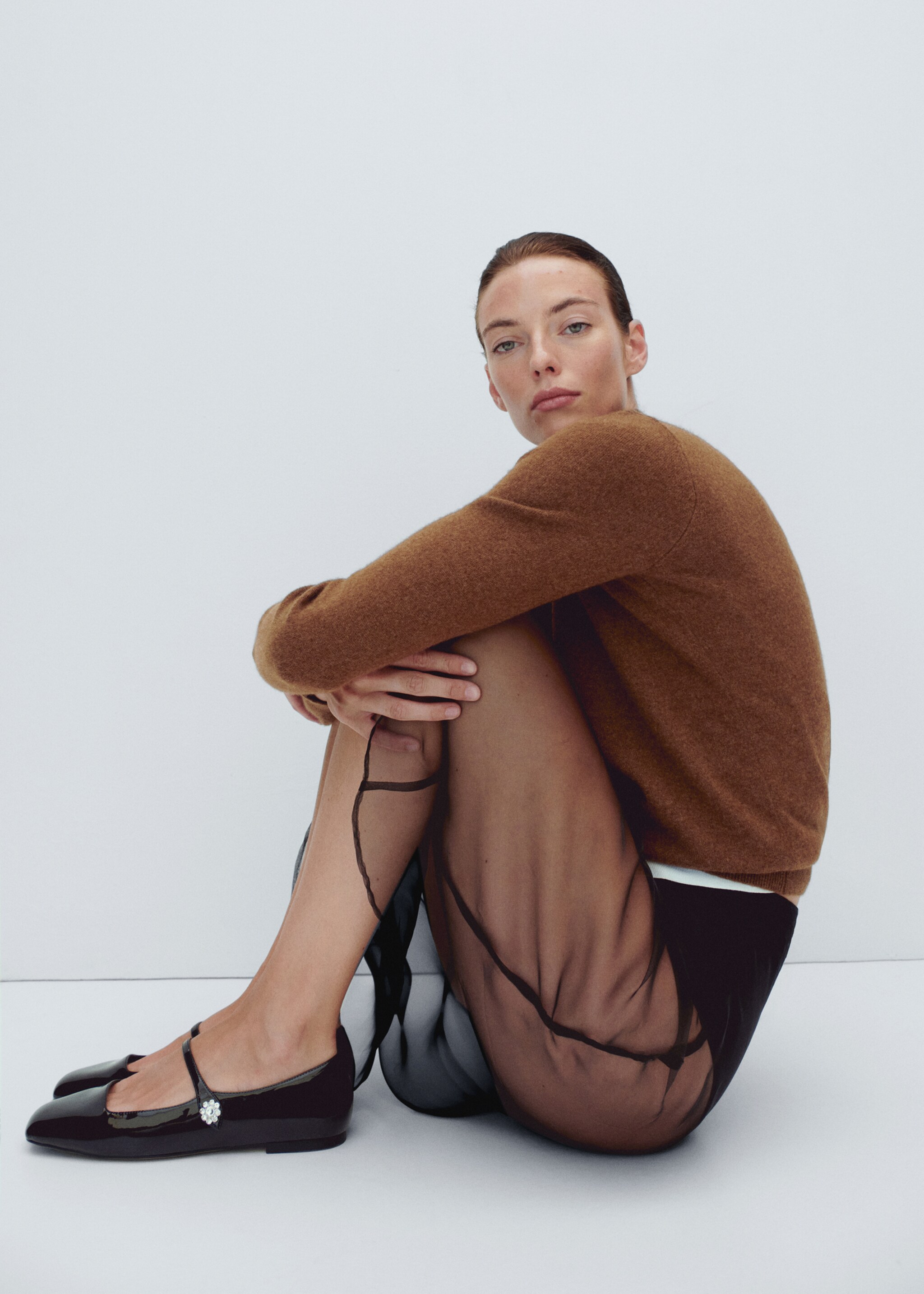 Jewelled patent leather-effect ballet flats - General plane, Black. Ref: 57045967-00.