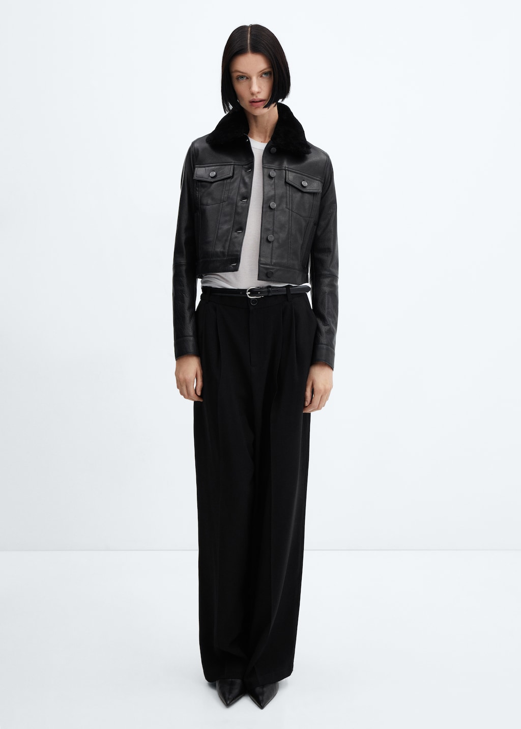 Suede jacket with fur-effect collar - Women | MANGO OUTLET USA