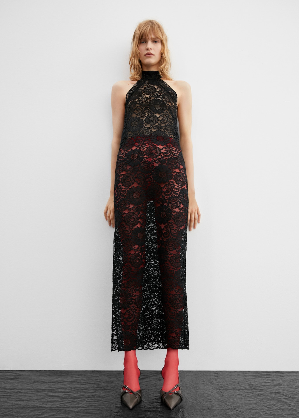 black lace halter neck top