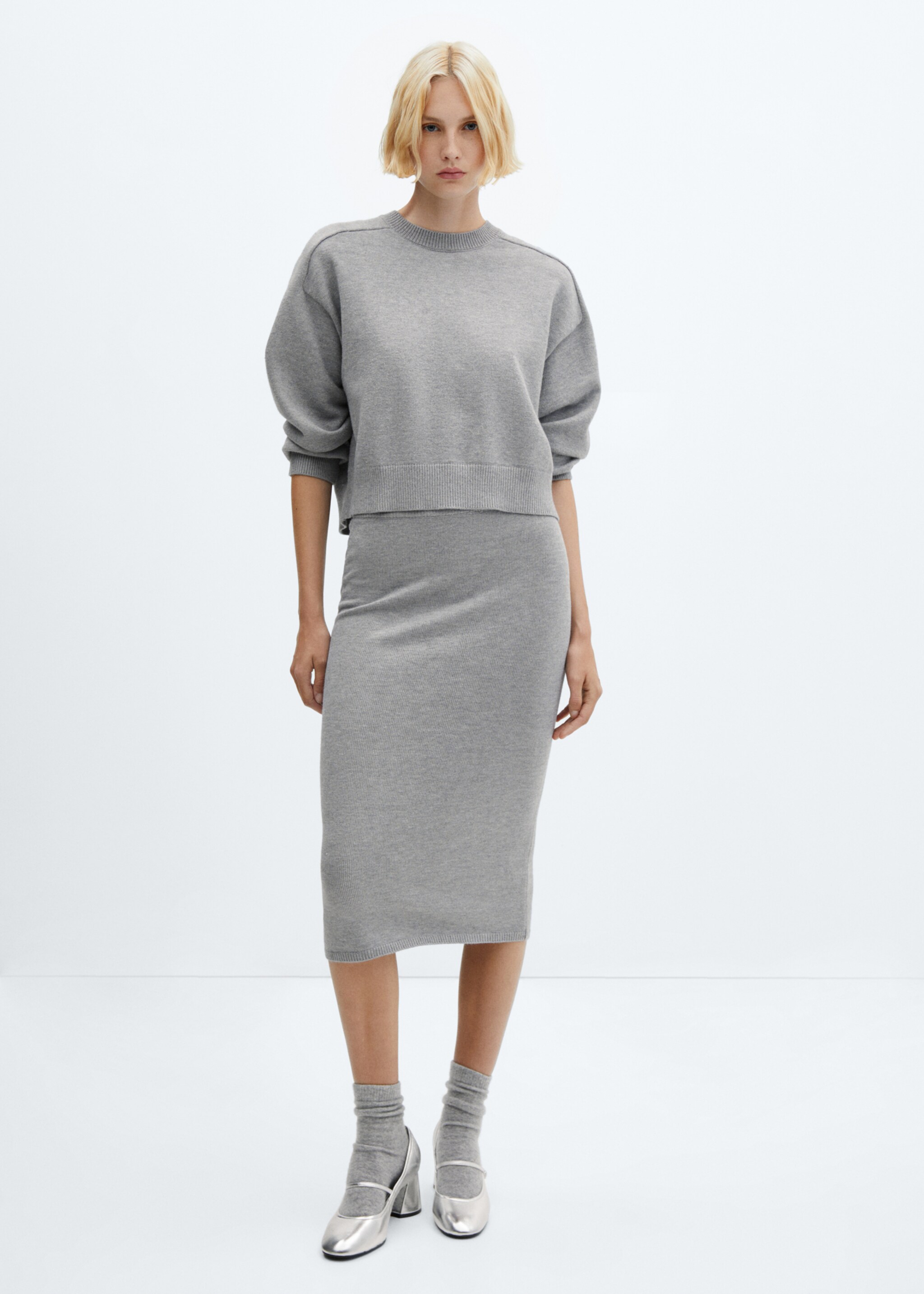 Ribbed midi skirt - General plane, Medium Heather Grey. Ref: 57046312-00.