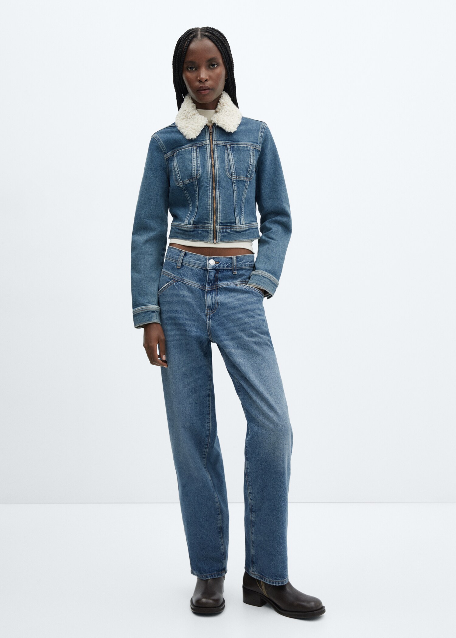 Denim jacket with shearling collar - General plane