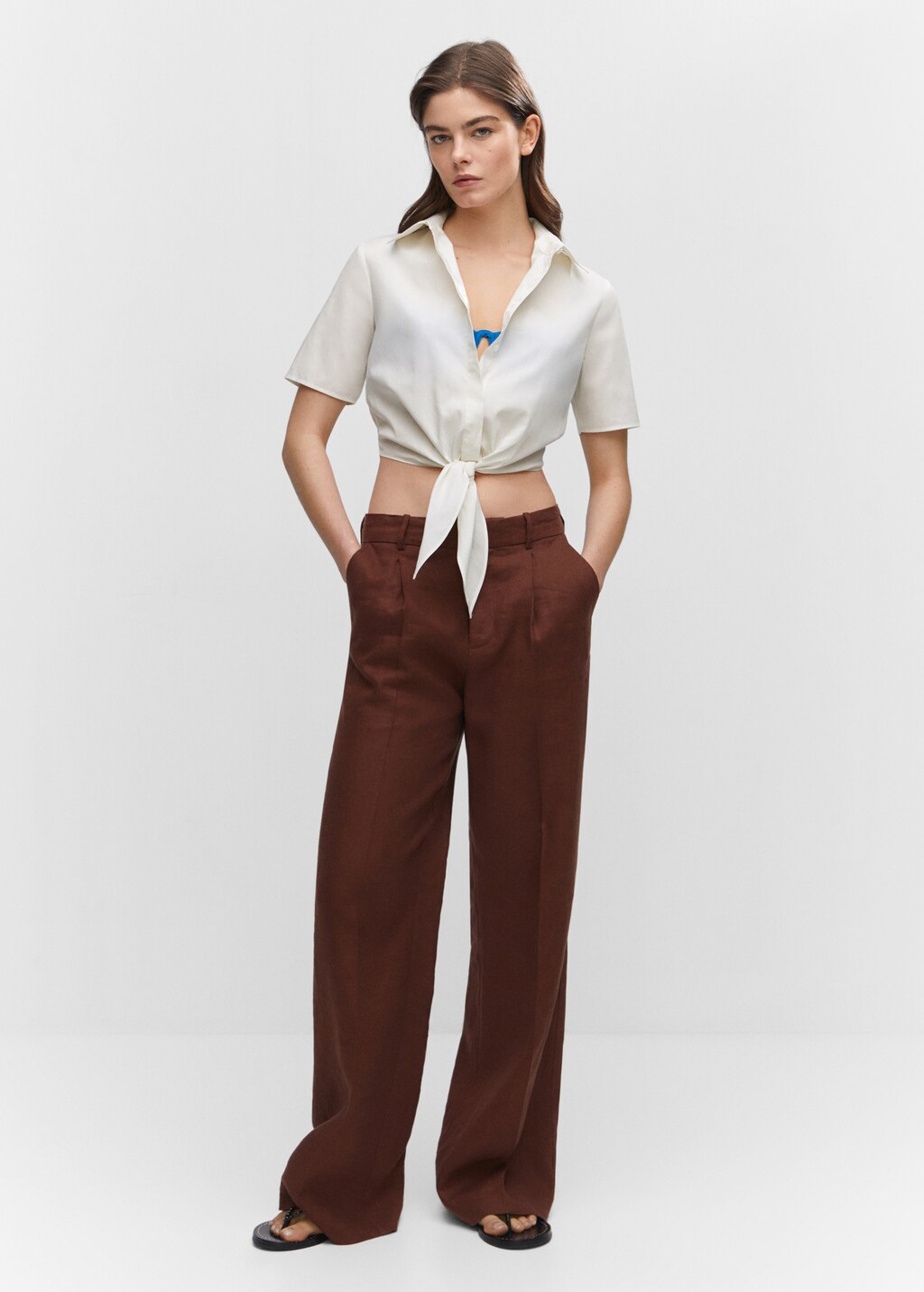 Cropped shirt with knot - Women | MANGO OUTLET USA