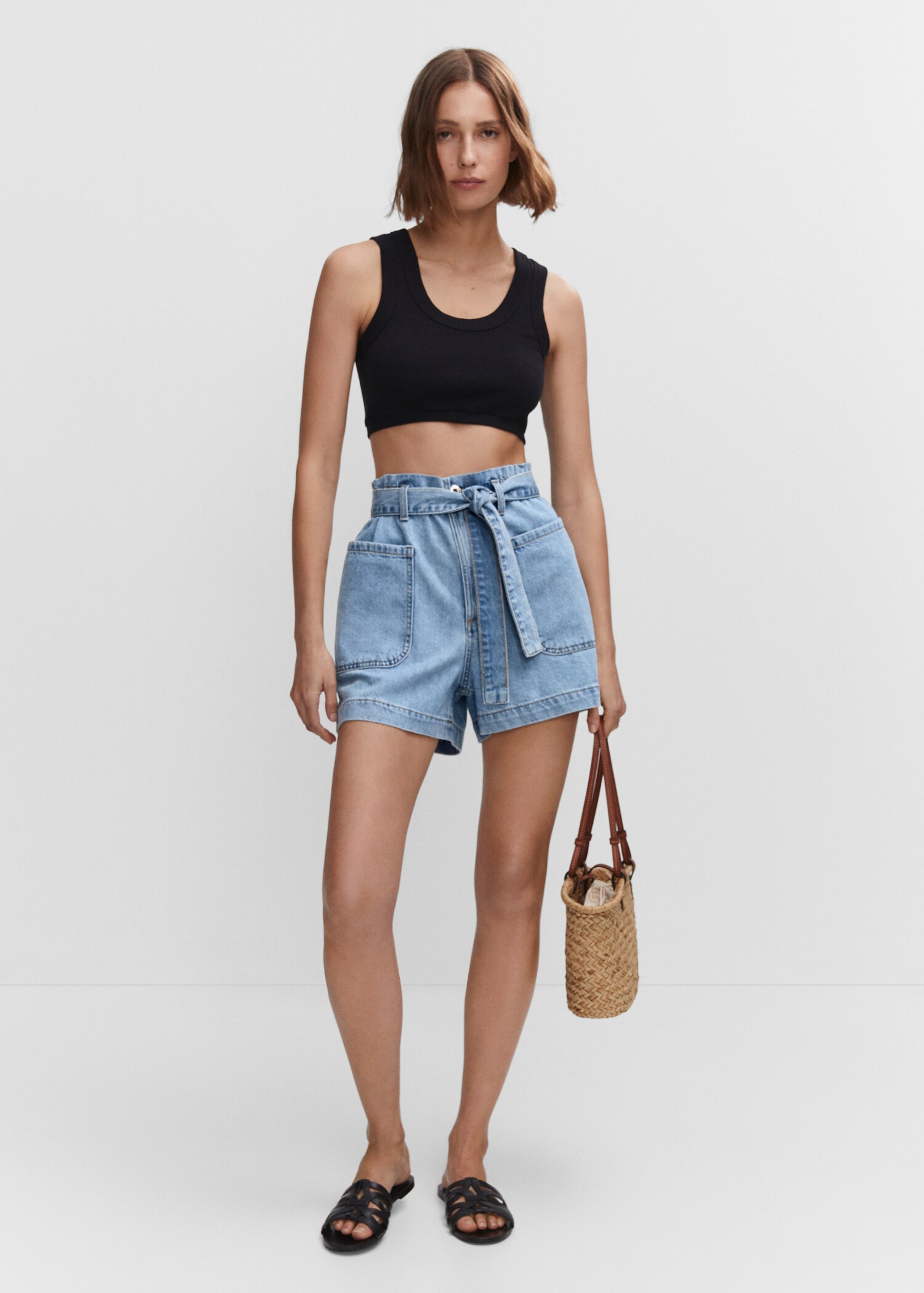 Paperbag shorts with belt - General plane