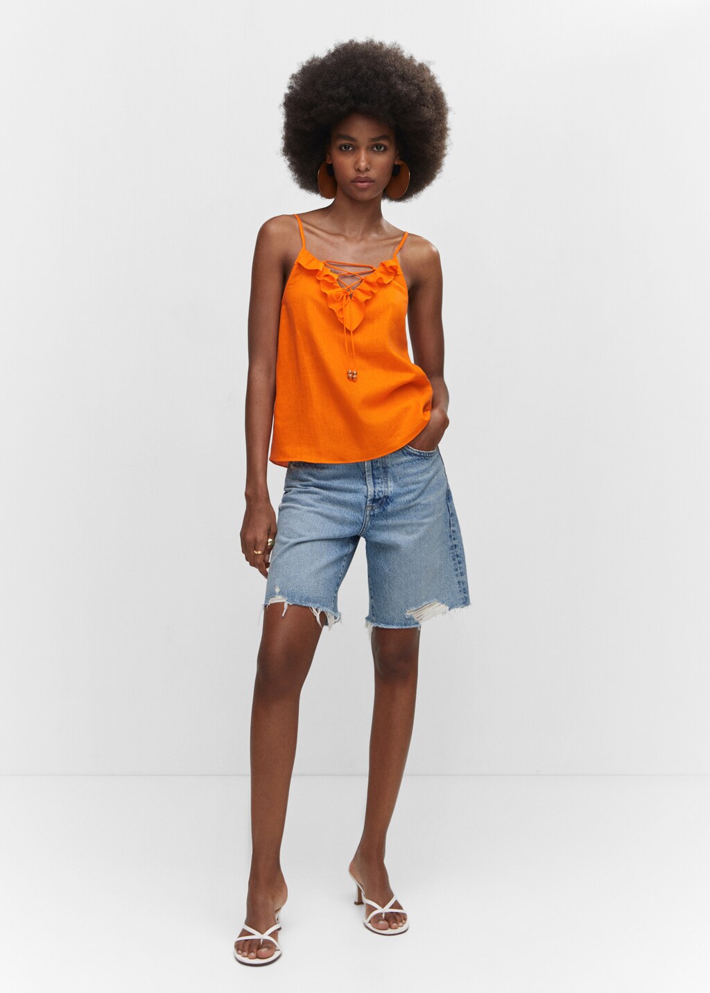 Ruffled top with adjustable drawstring - Women | MANGO OUTLET USA
