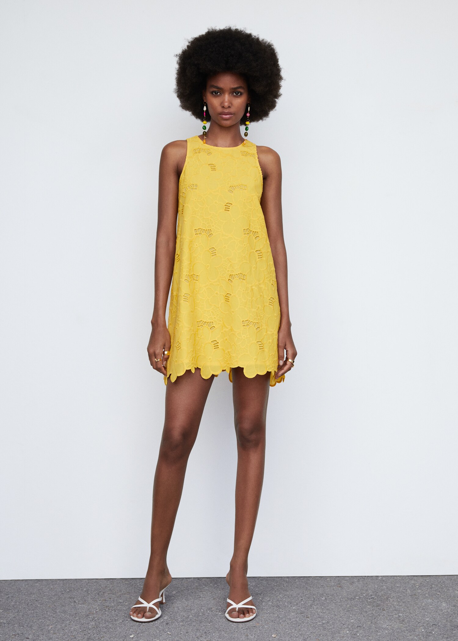 Cotton dress with openwork detail - General plane