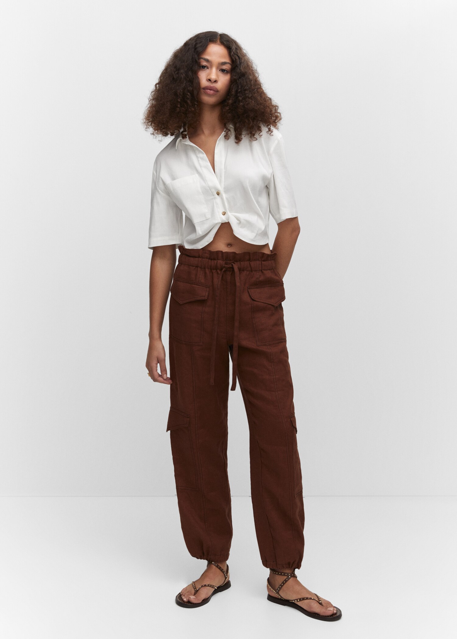 Cropped shirt with knot  - General plane