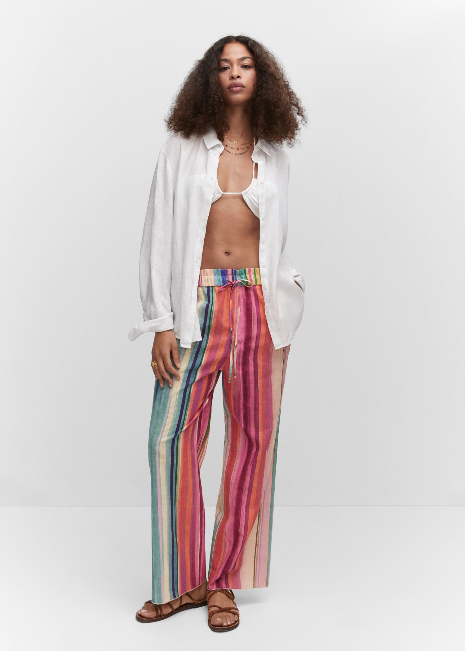 Pantalón lino rayas multicolor - Plano general