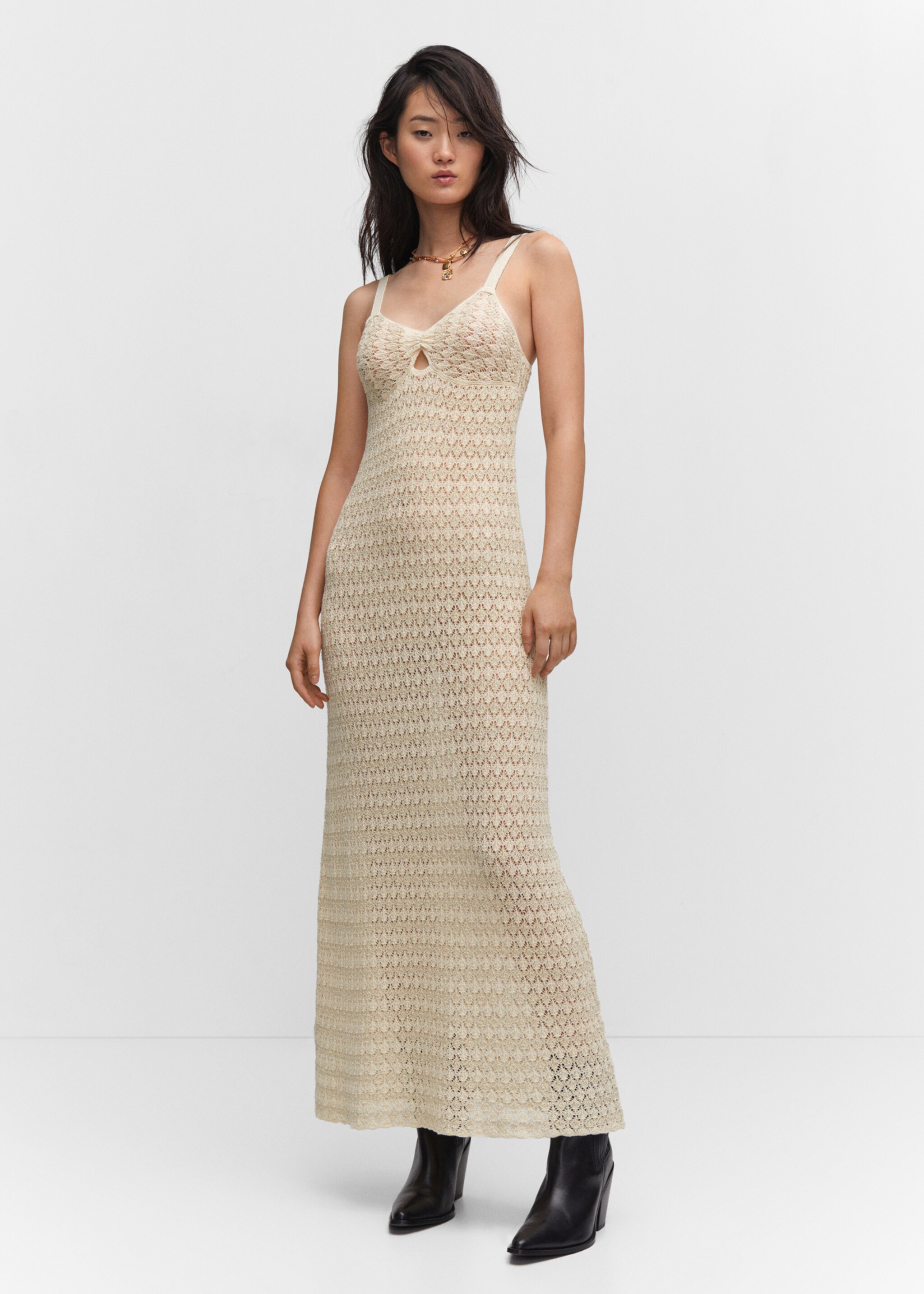 Robe longue crochet - Plan général, Écru. Ref: 57053815-00.