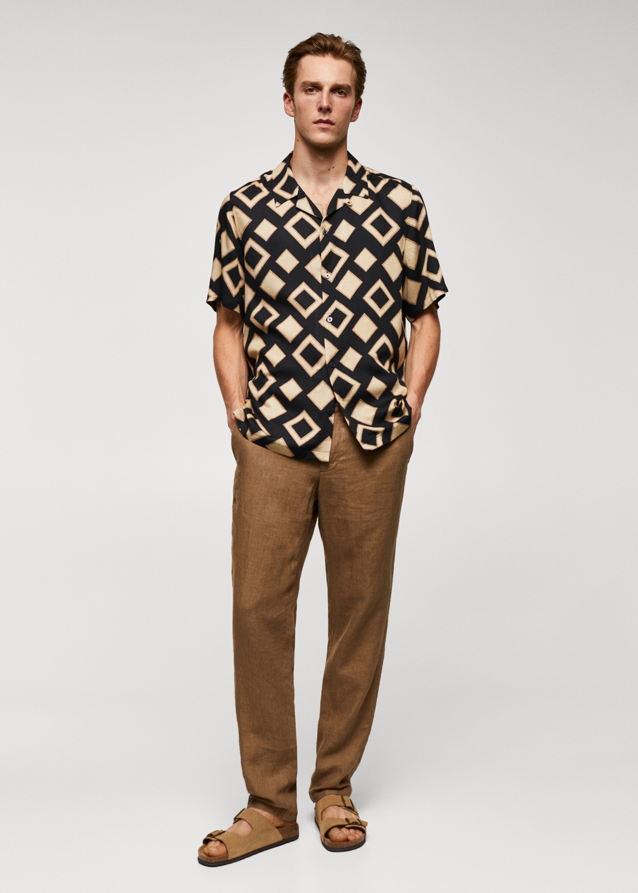 Geometric-print bowling shirt - General plane, Black. Ref: 57054040-00.