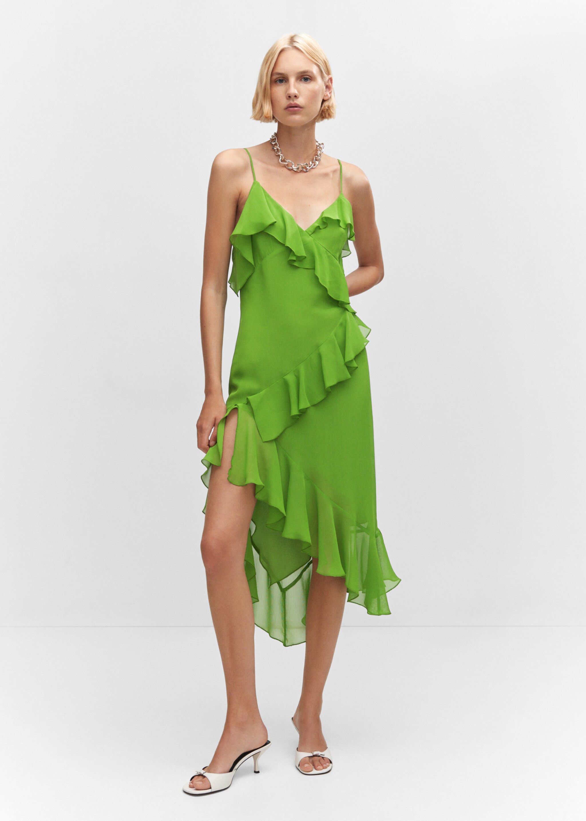 Asymmetrisches Rüschenkleid - Allgemeine Ansicht, Grün. Ref: 57054434-00.