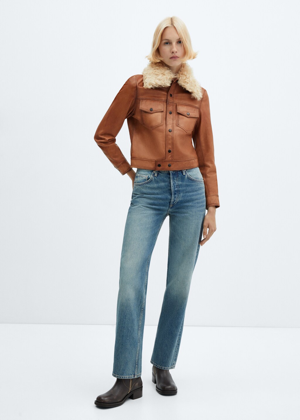 Suede jacket with fur-effect collar - Women | MANGO OUTLET USA
