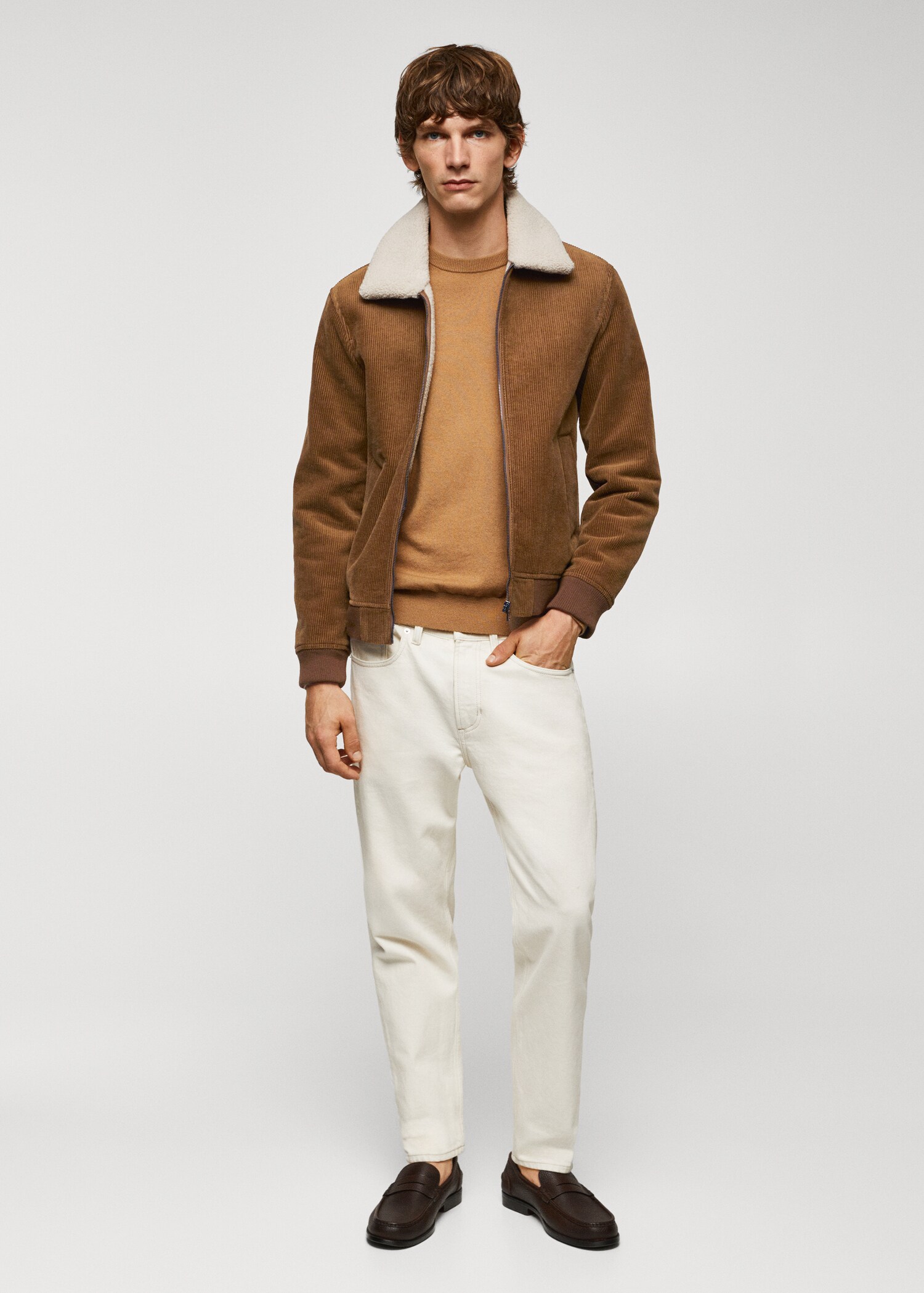 Corduroy jacket with shearling-effect lining - General plane