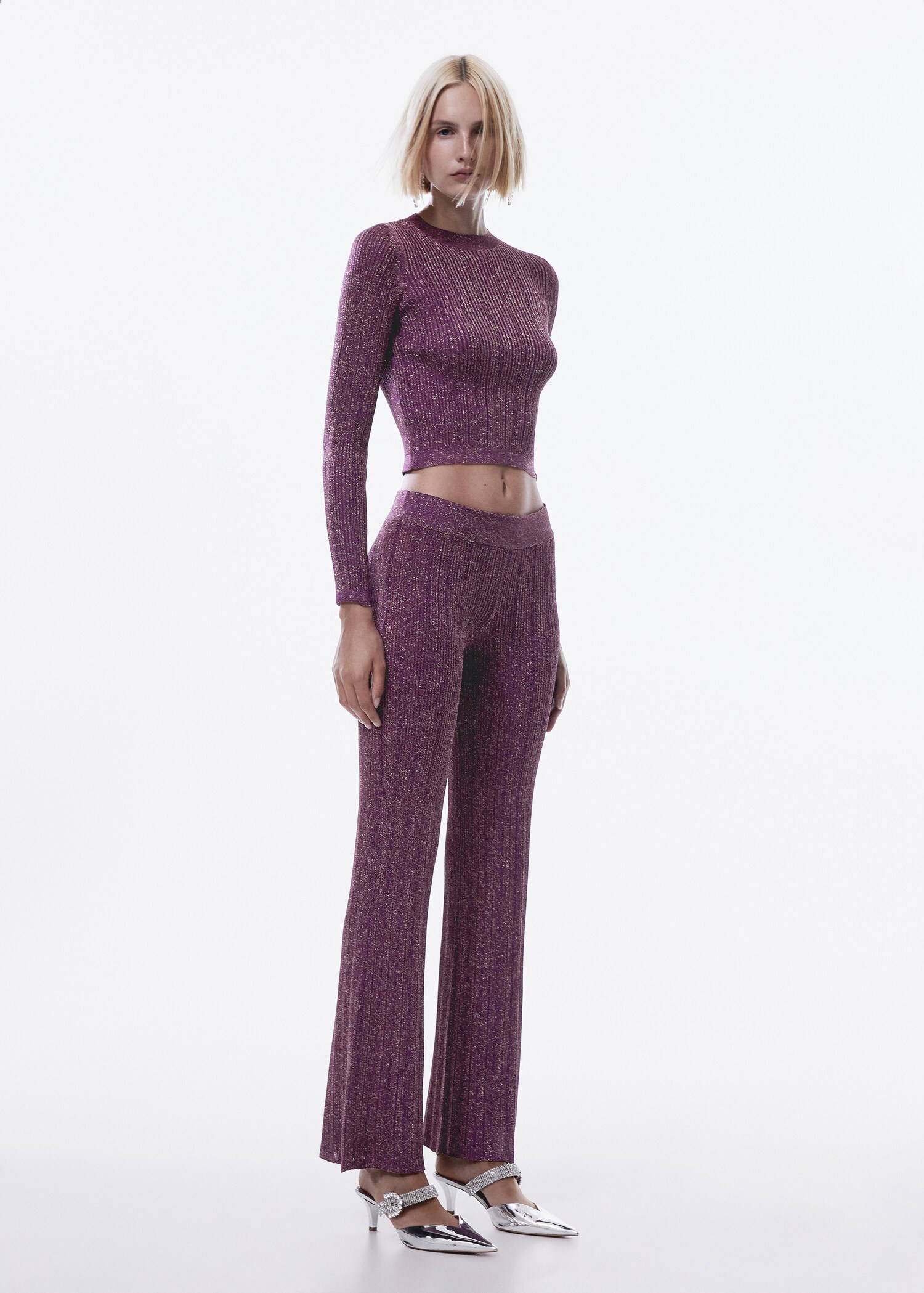 Lurex-knit flared trousers - General plane