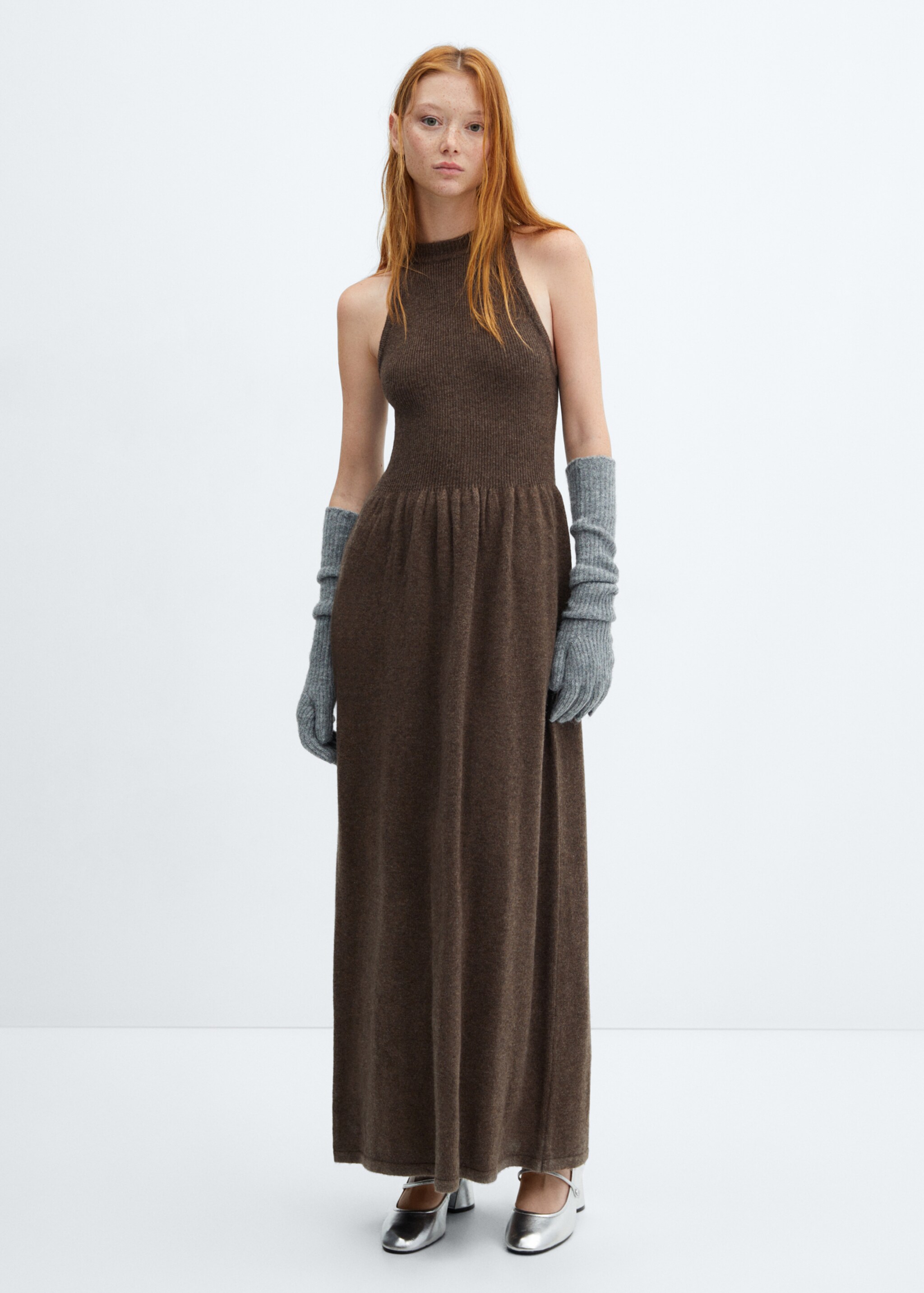 Halter-neck wool dress - General plane, Chocolate. Ref: 57058273-00.
