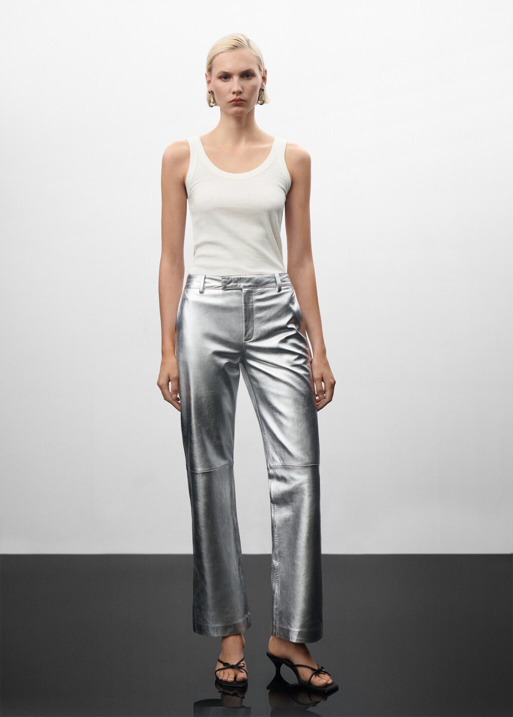 lig. eco leather pants / silver 美品 Silver Leggings - LUXFINDZ
