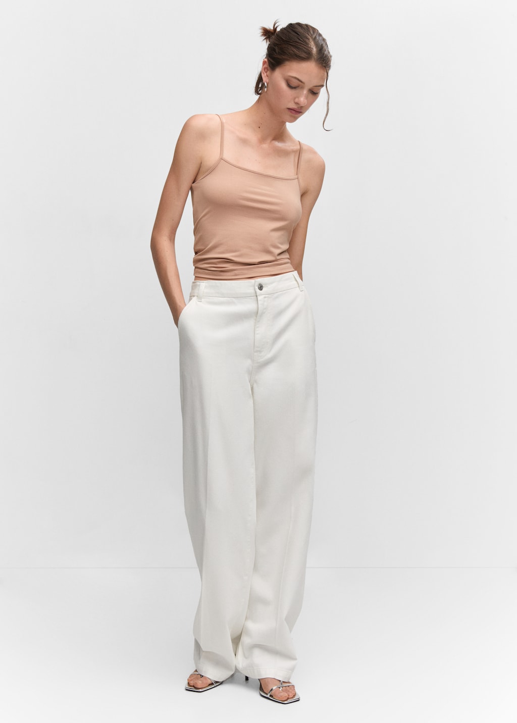 Flowy white spaghetti strap storm top