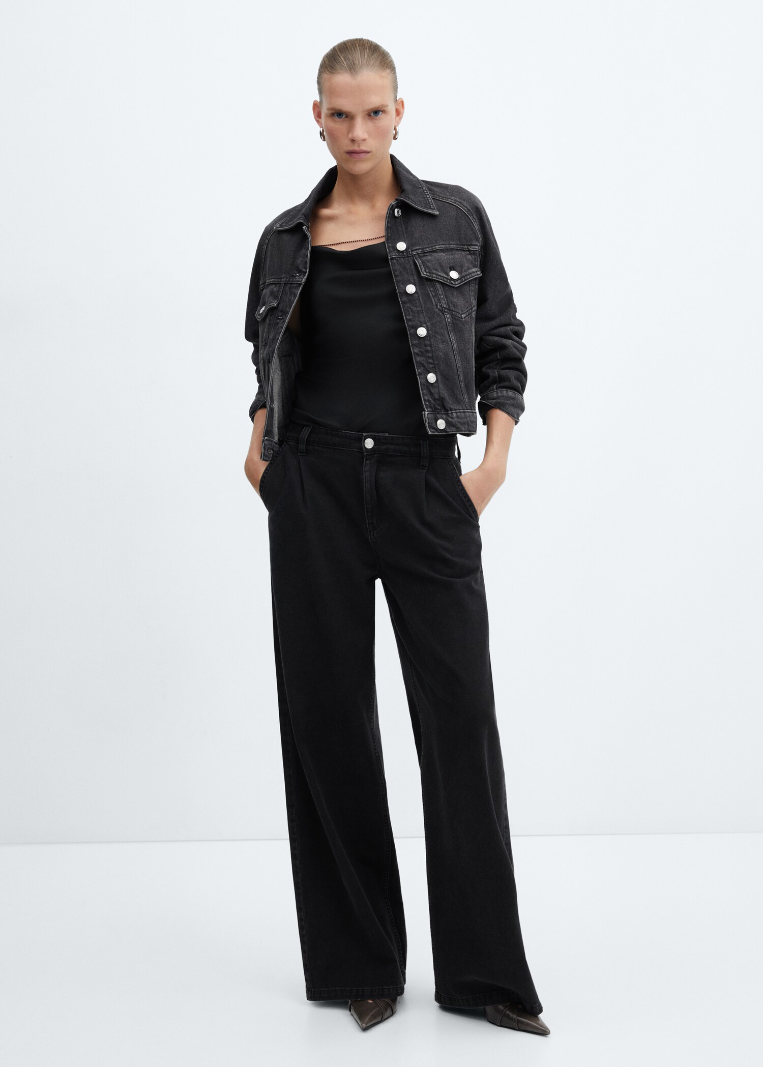 Draped neck satin top - General plane