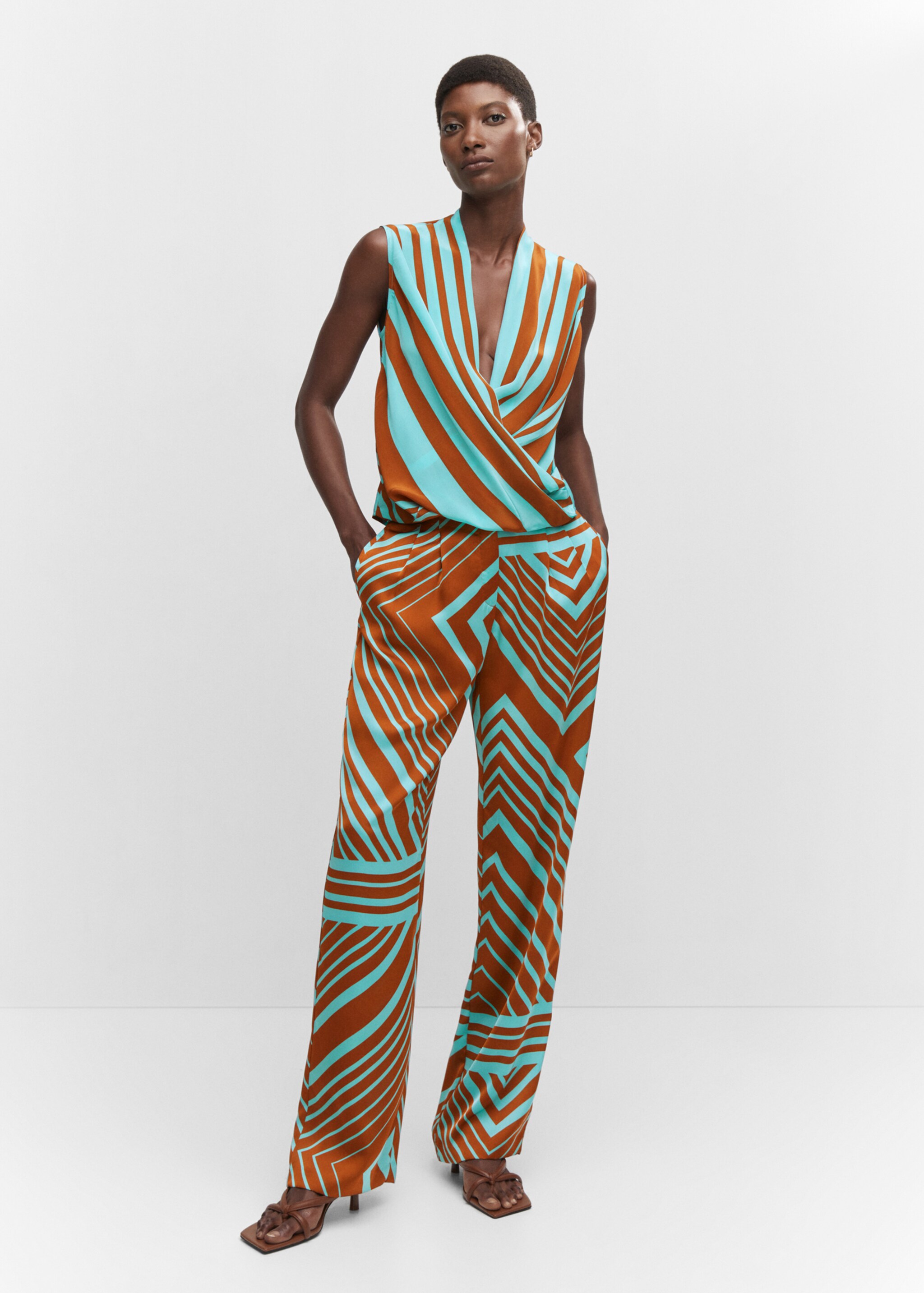 Gestreifte Wickelbluse - Allgemeine Ansicht, Türkis. Ref: 57062889-00.