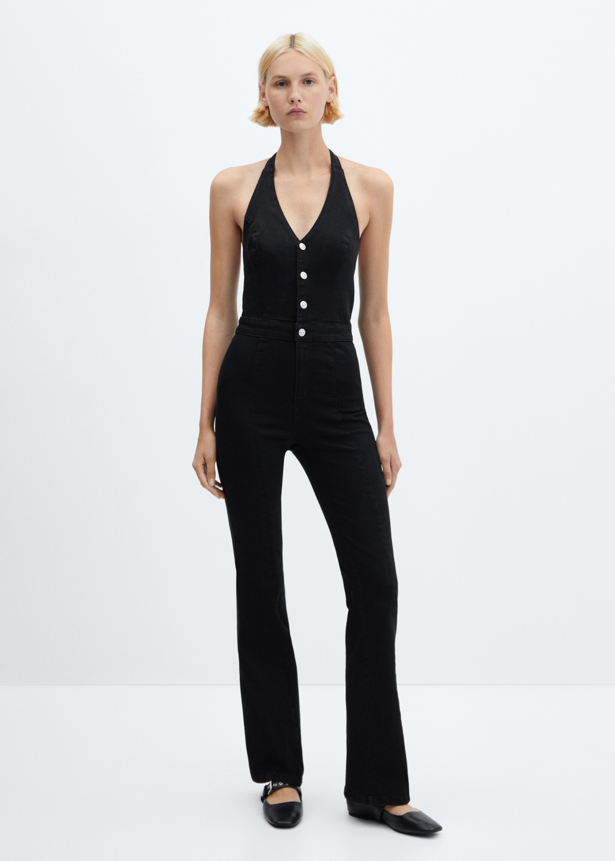 Neckholder-Jumpsuit aus Jeans - Allgemeine Ansicht