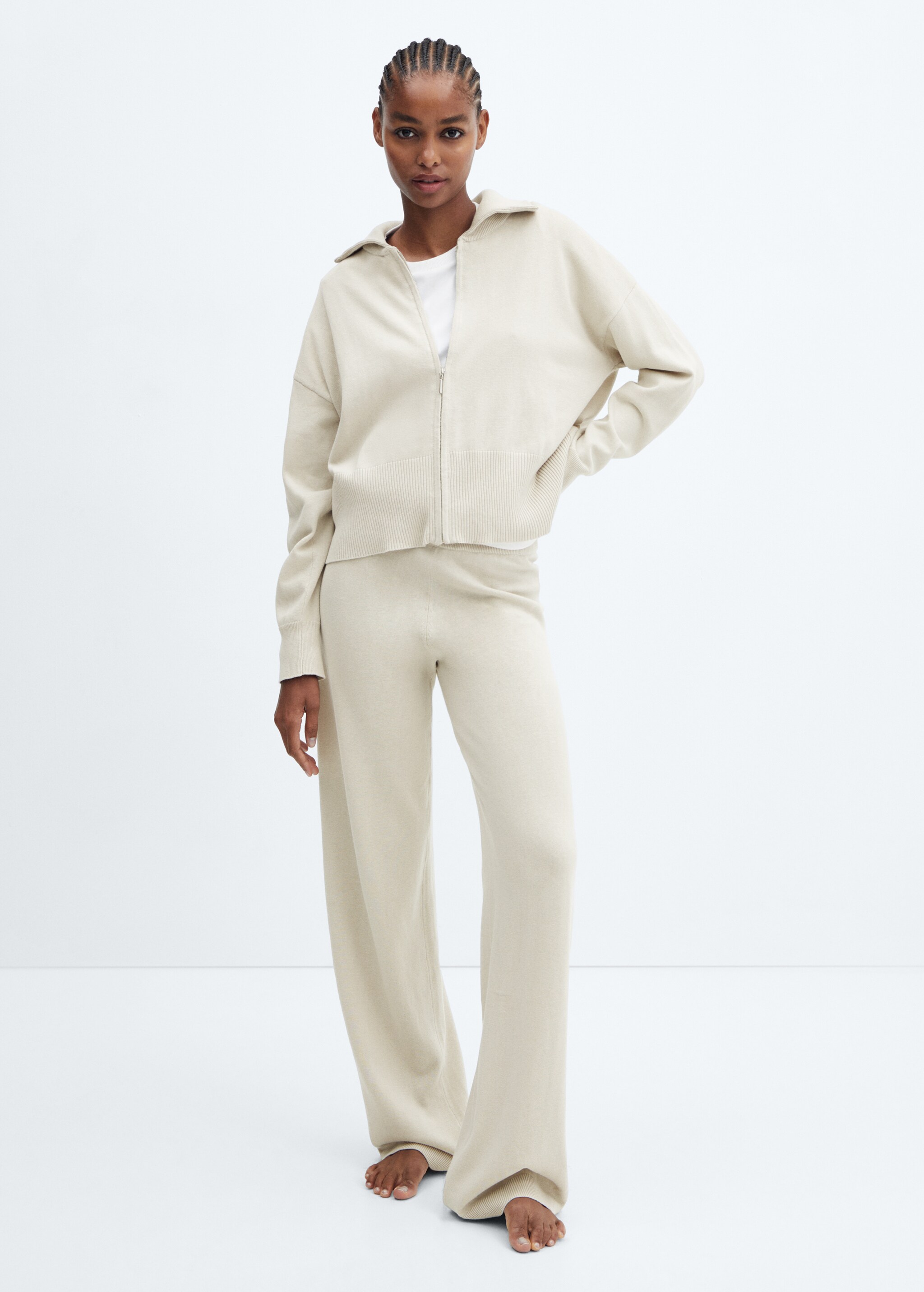 Cotton and linen pyjama jacket with zip - General plane