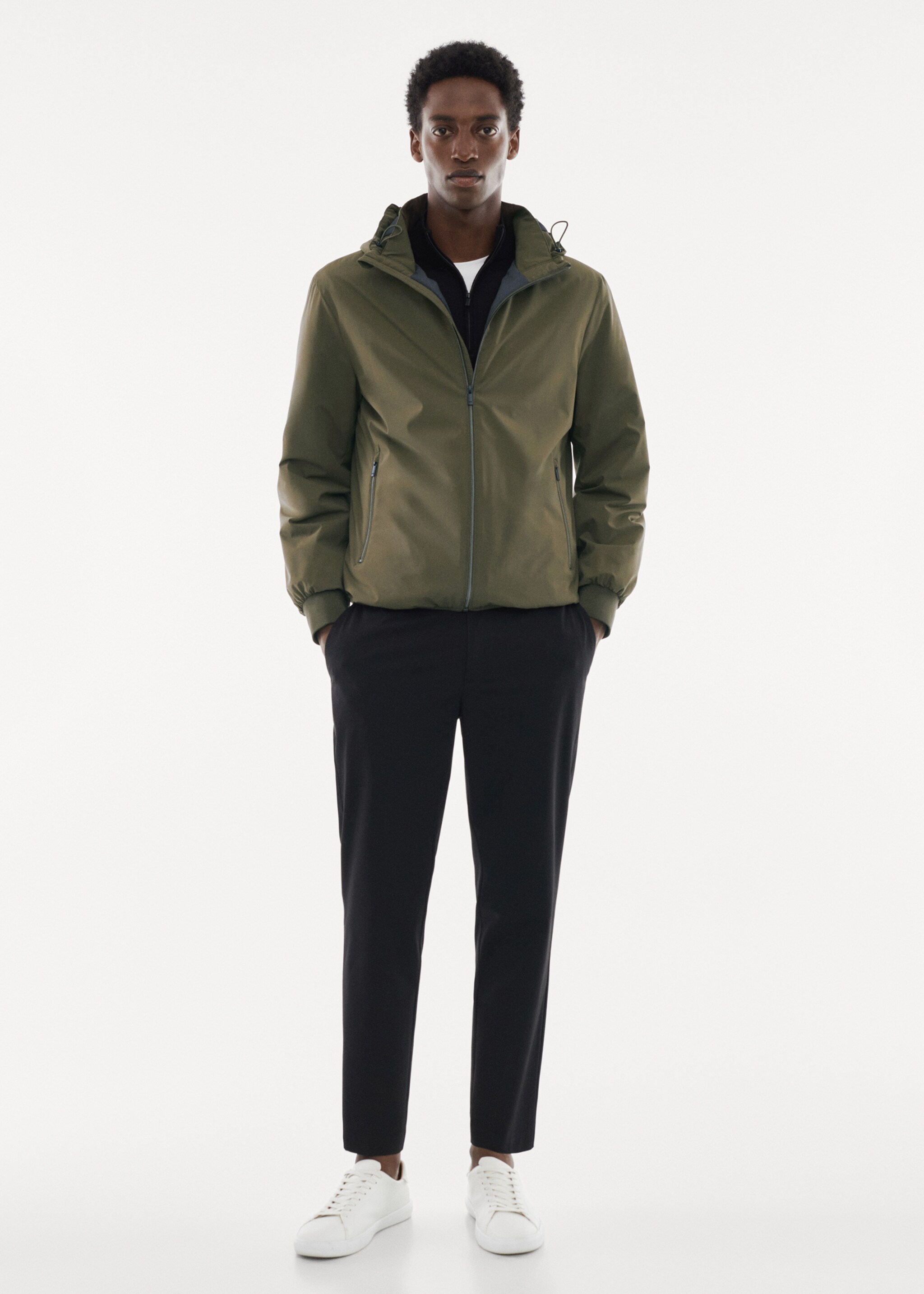 Water-repellent hooded quilted jacket - General plane, Khaki. Ref: 57064756-00.