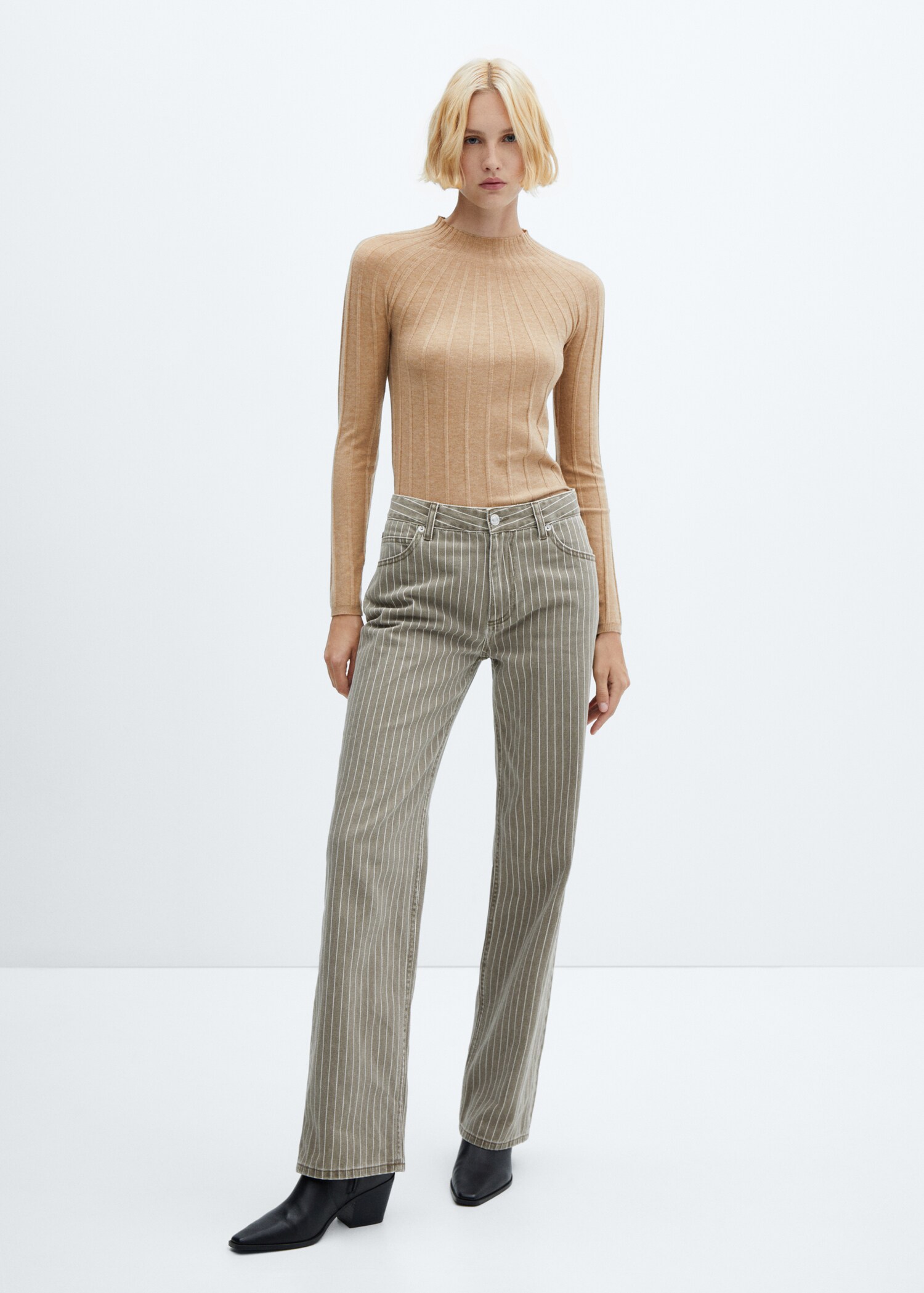 Ribbed sweater with perkins neck - General plane