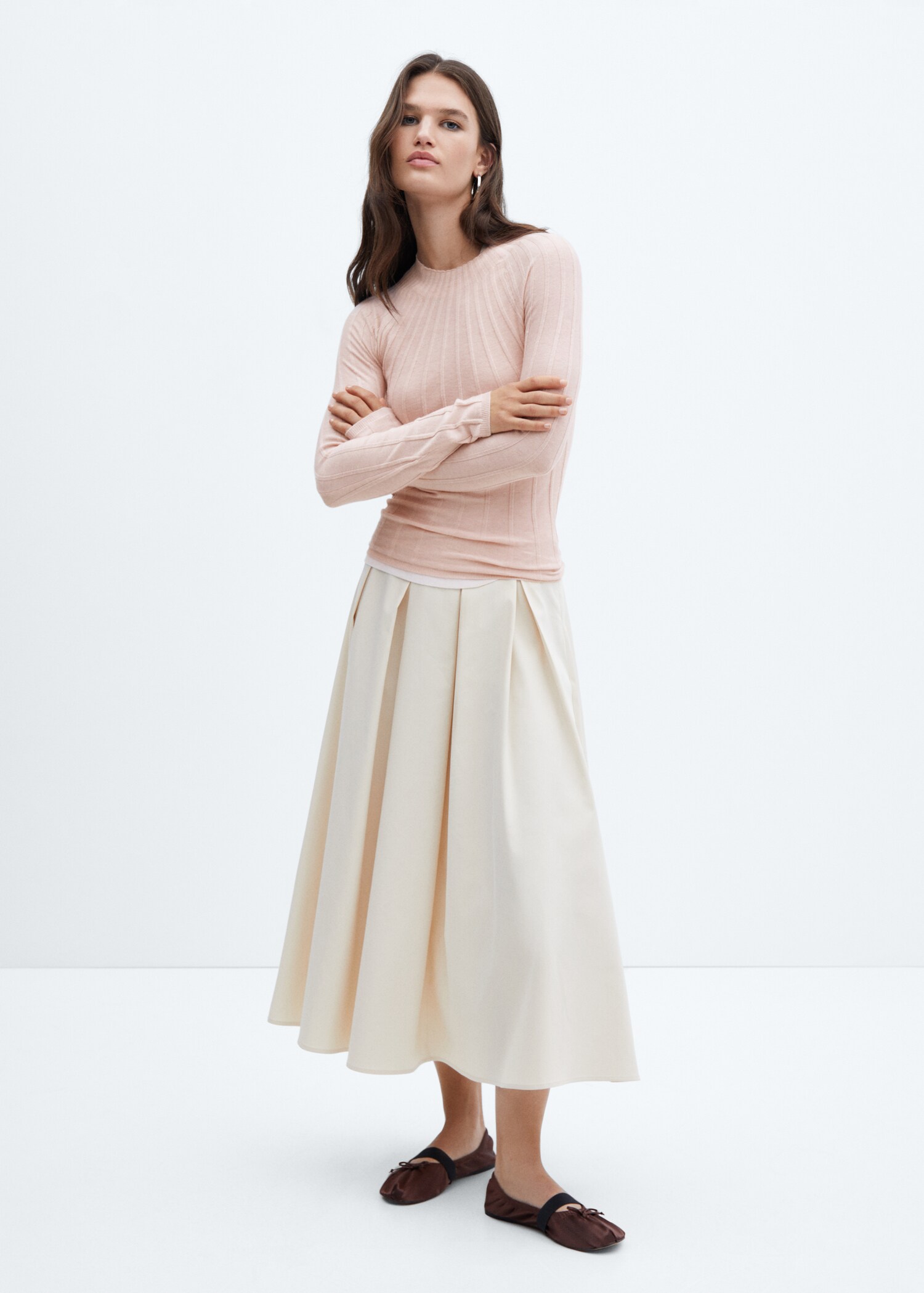 Ribbed sweater with perkins neck - General plane