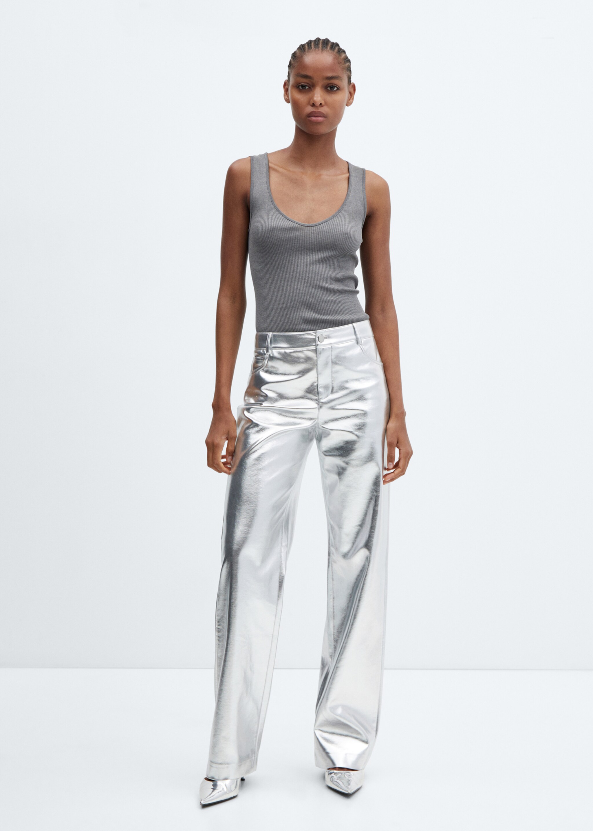 Metallic faux-leather trousers - General plane, Silver. Ref: 57066726-00.