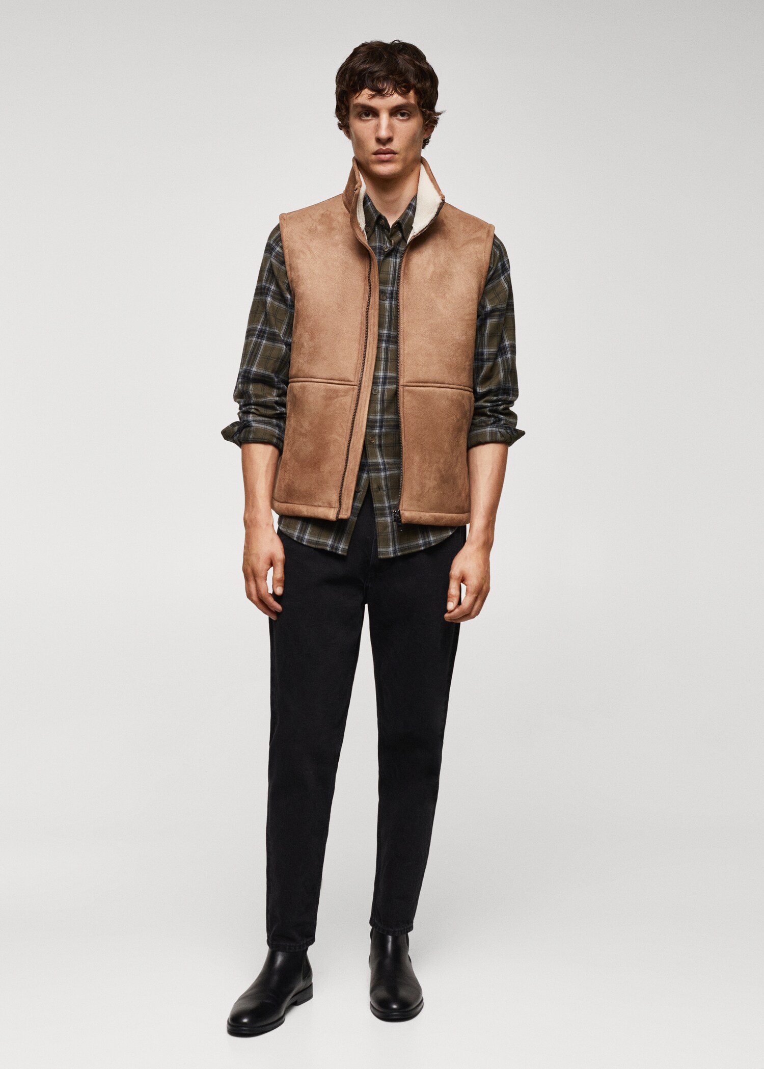 Camisa regular fit de flanela aos quadrados - Plano geral