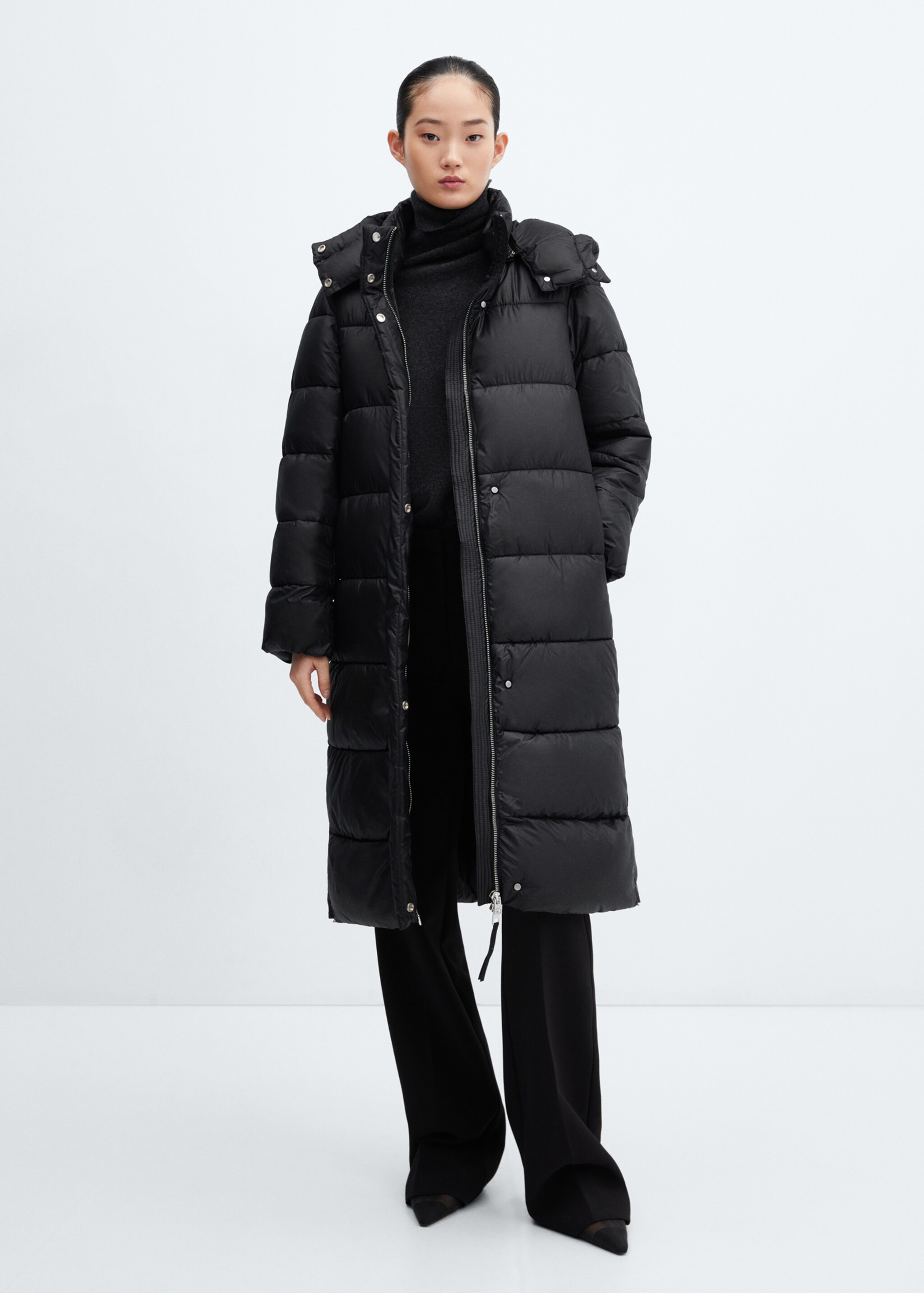 Hooded water-repellent quilted jacket - General plane, Black. Ref: 57069079-00.