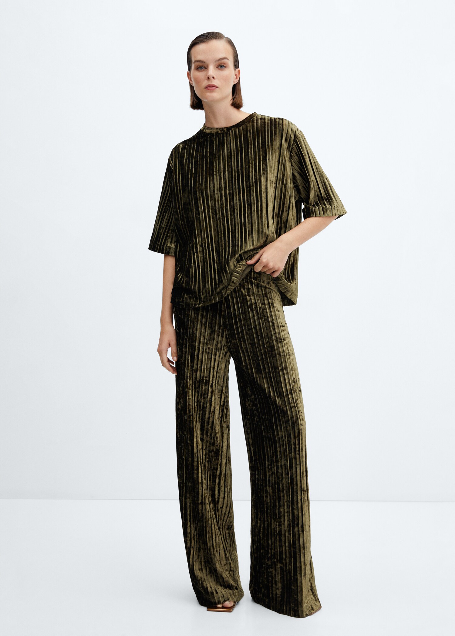 Pleated velvet trousers - General plane