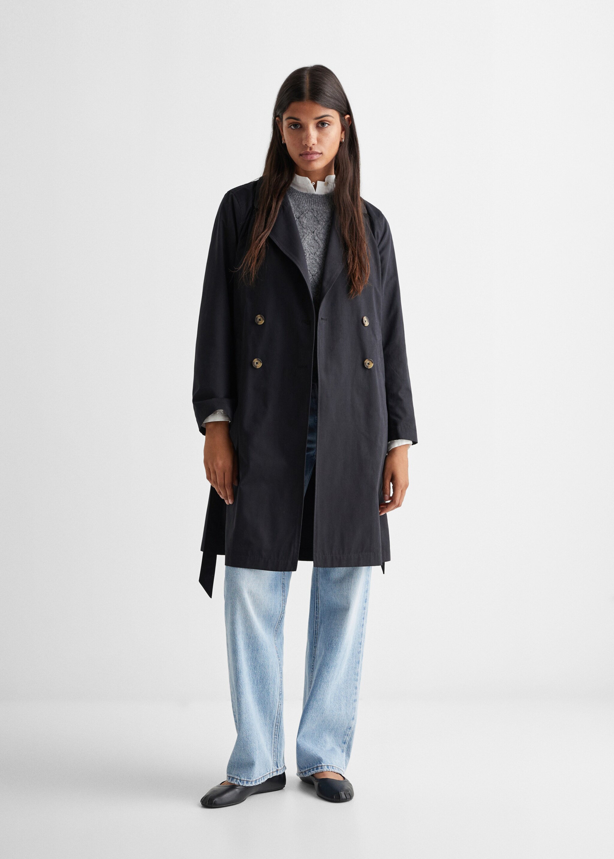 Klassieke trenchcoat met ceintuur - Overzichtstekening