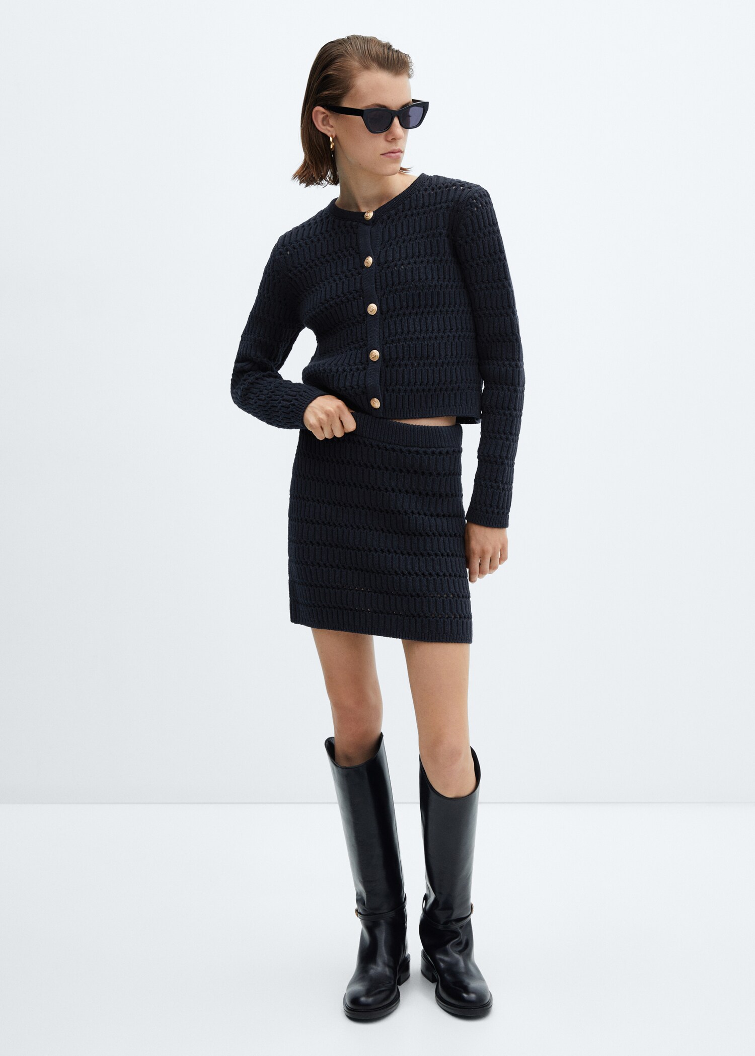 Cardigan de malha com botões de joia - Plano geral