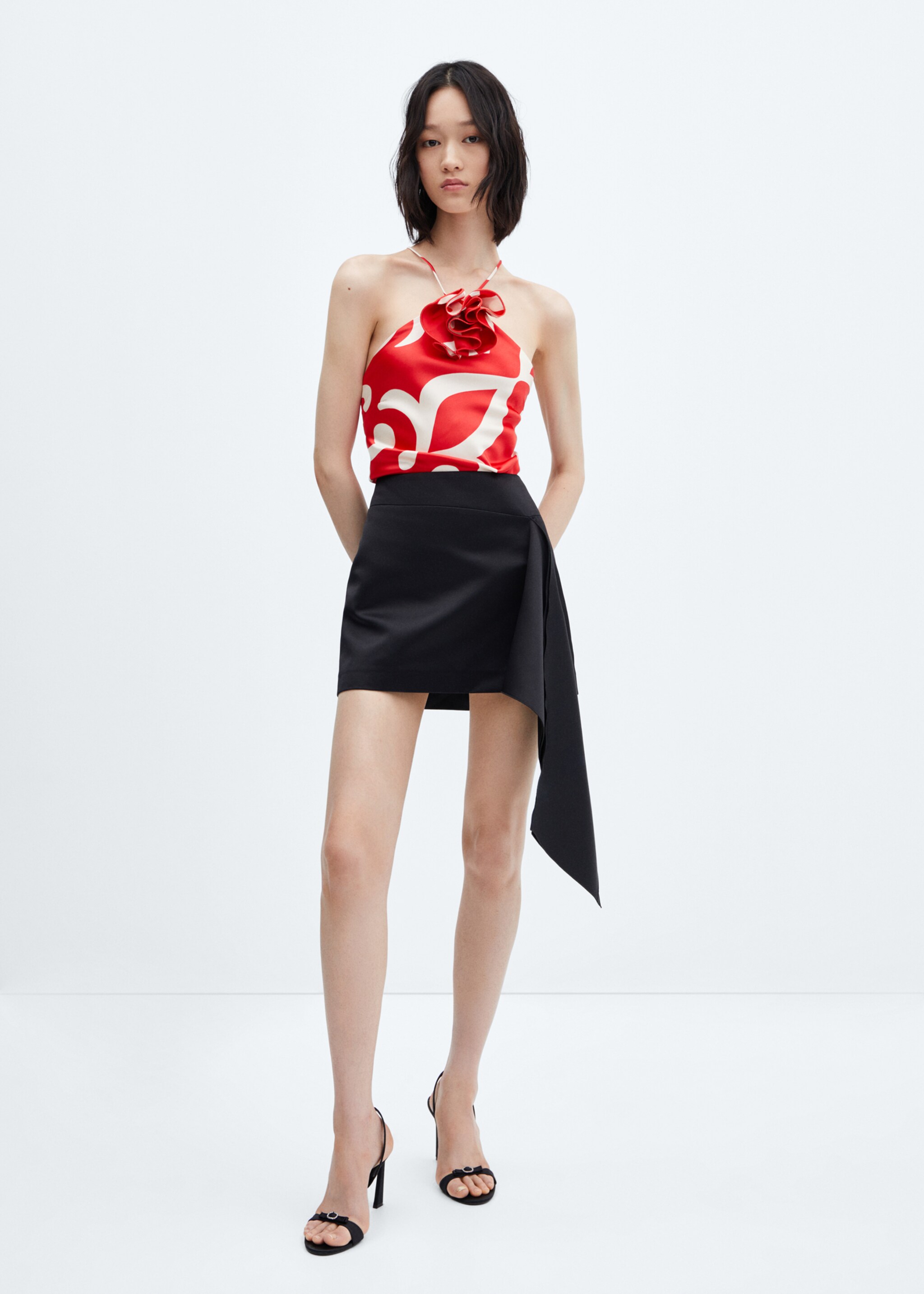 Satin top with decorative flower print - General plane