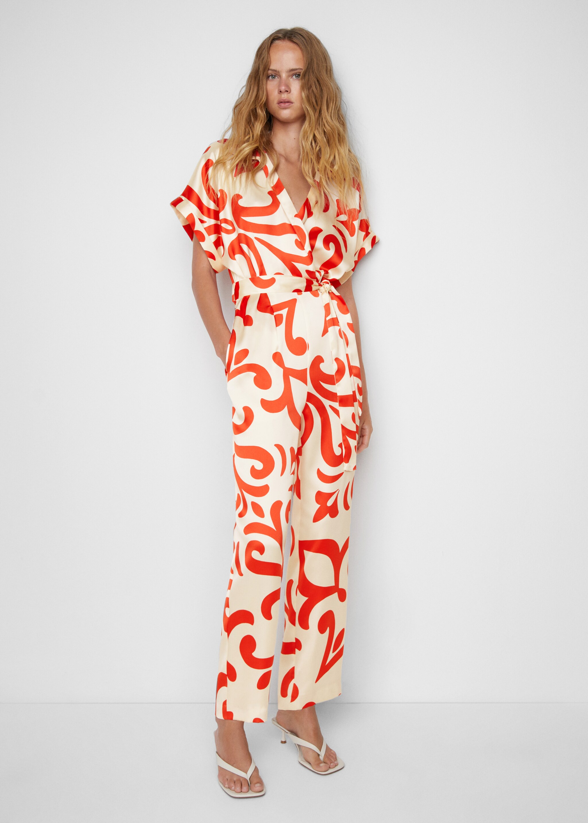 Printed satin jumpsuit - General plane, Off White. Ref: 57073822-00.