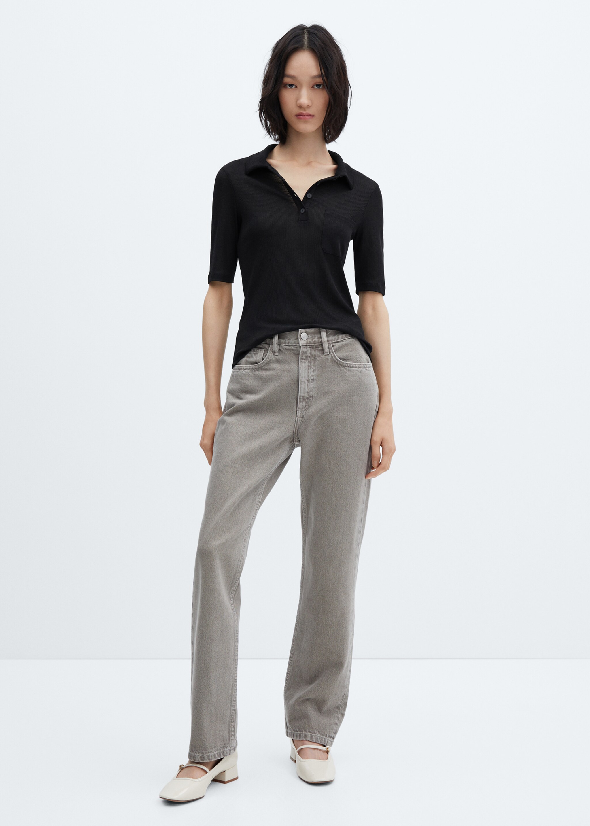 Short-sleeved polo shirt with buttons - General plane, Black. Ref: 57074029-00.