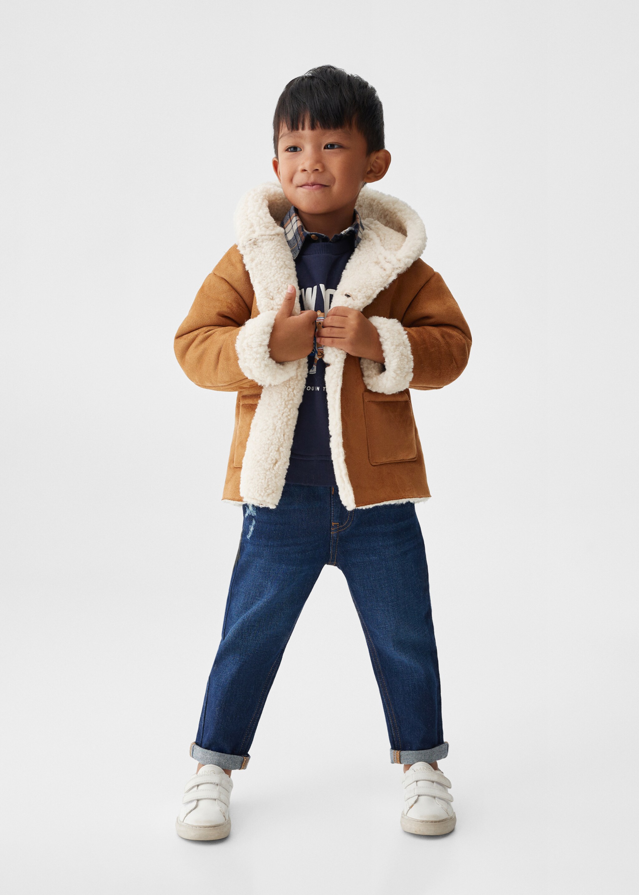 Suede and shearling-effect coat - General plane