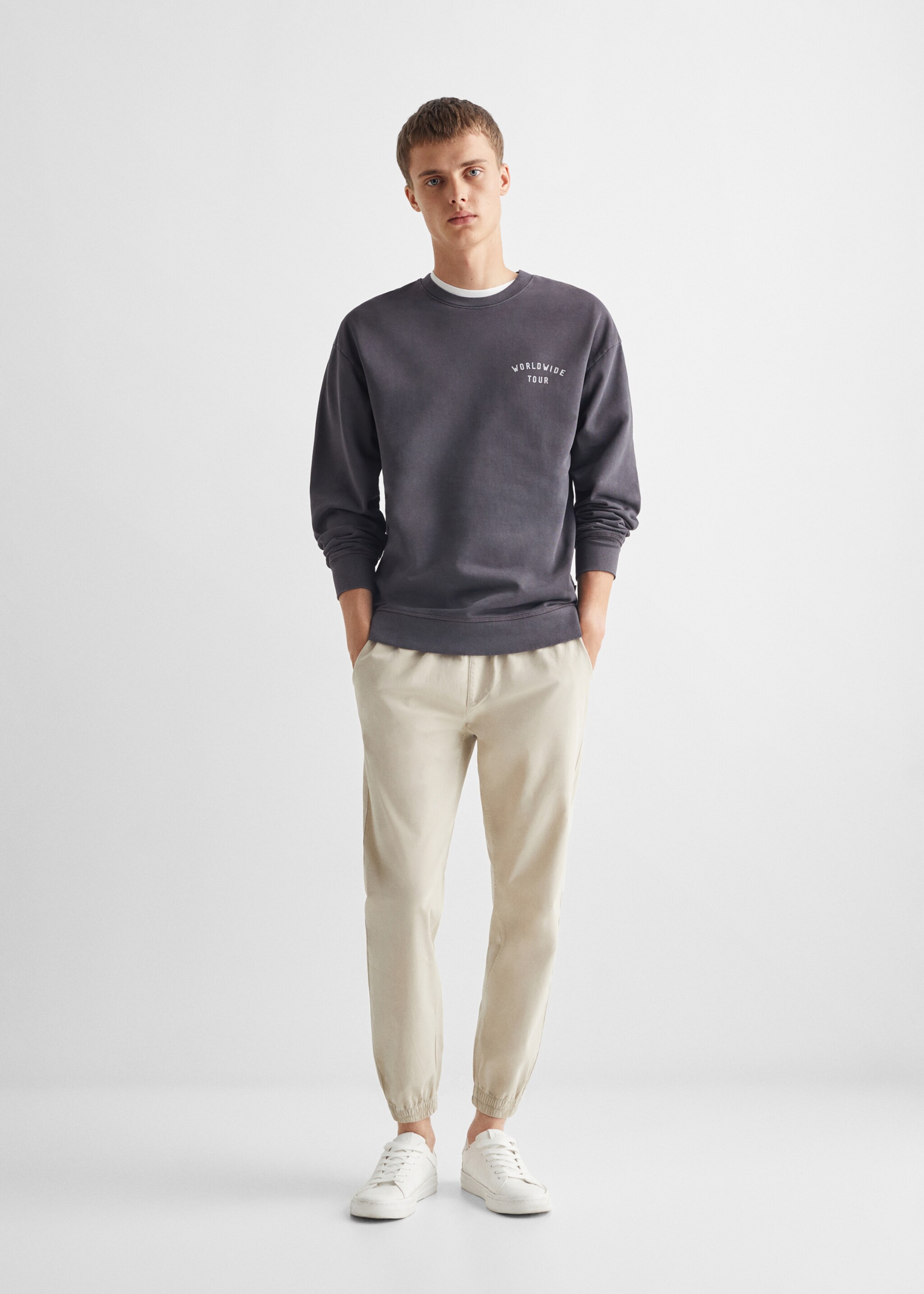 Printed cotton sweatshirt - General plane, Charcoal. Ref: 57074773-00.