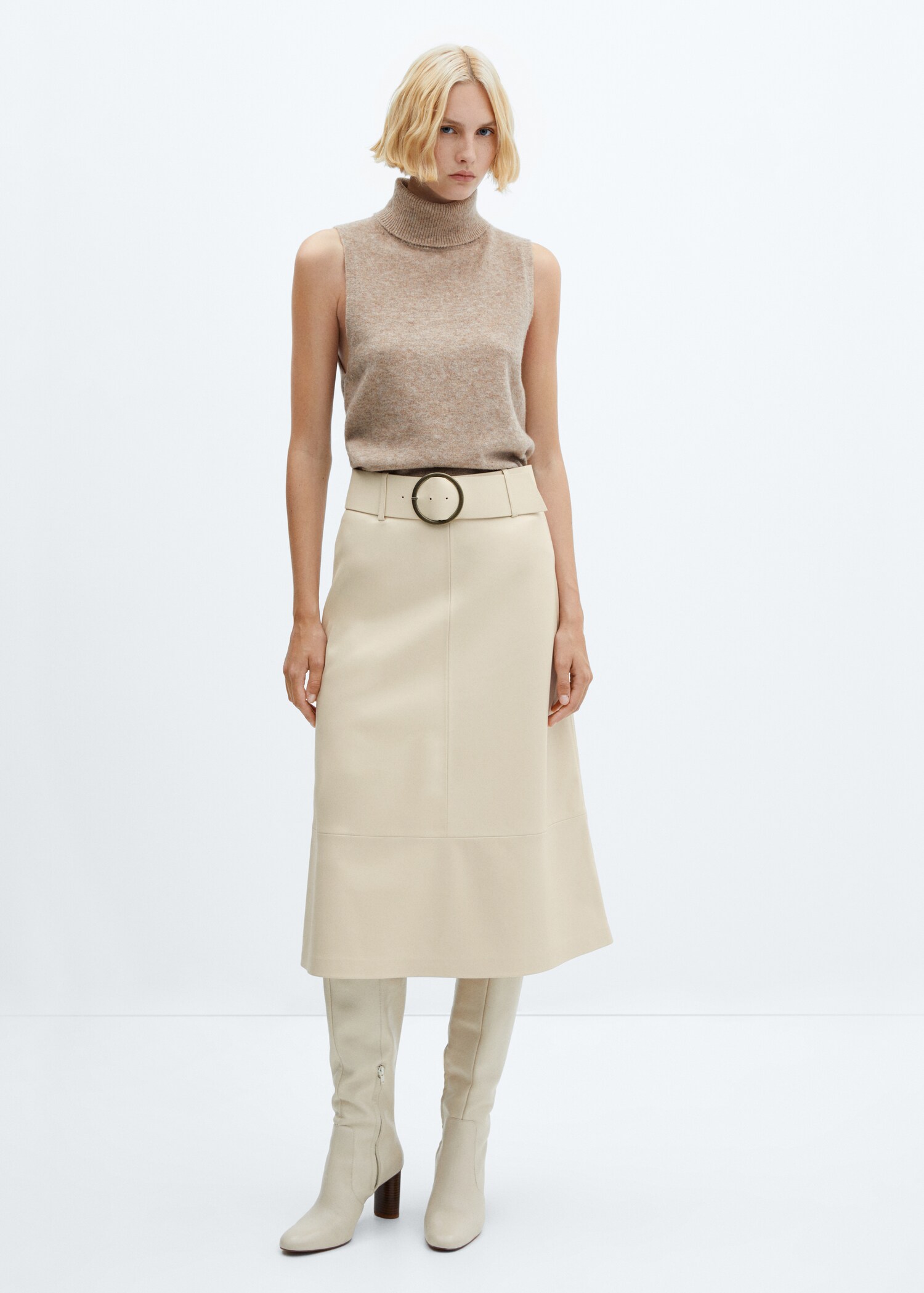 Jupe midi ceinture simili-cuir - Plan général