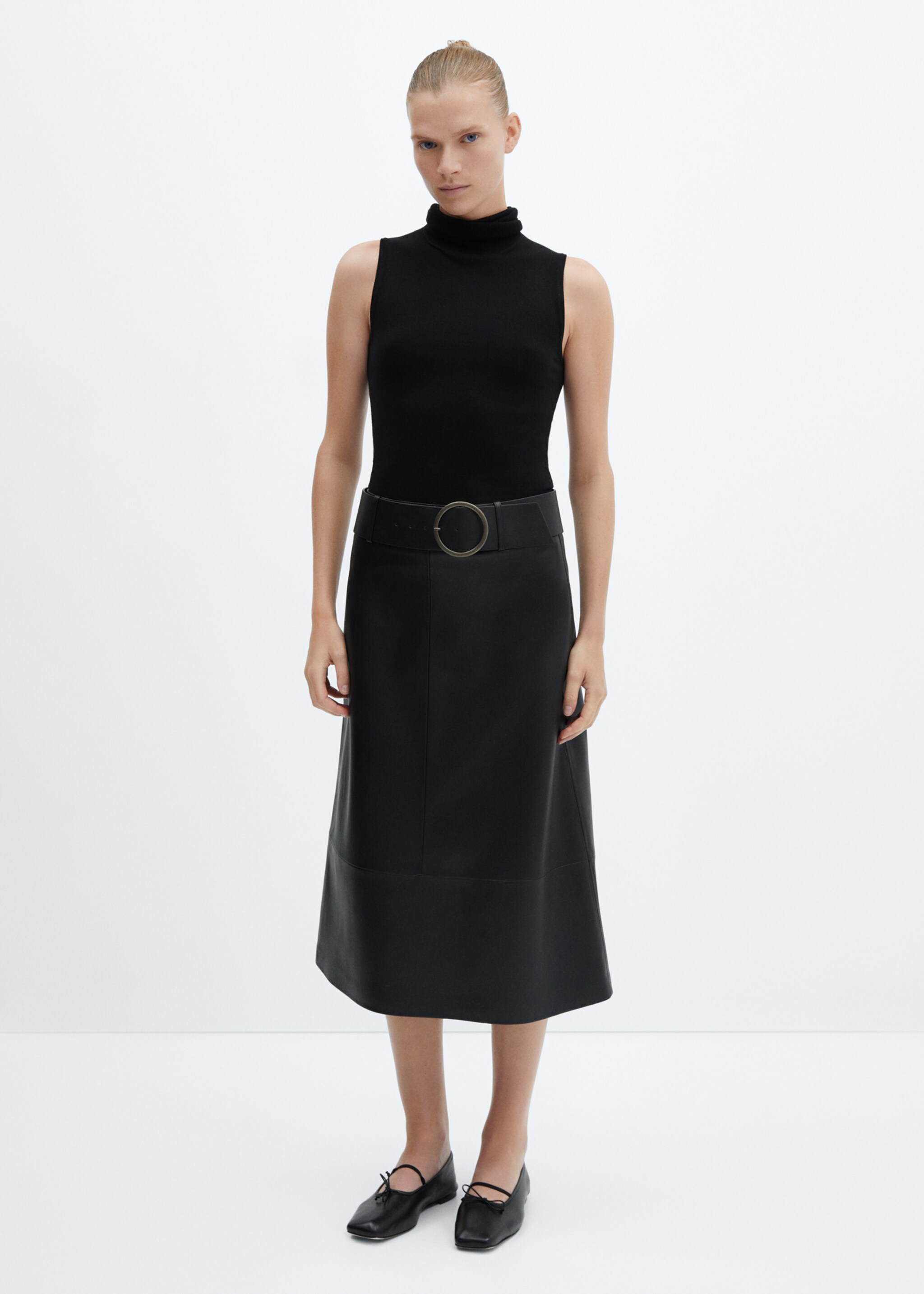 Midirok met ceintuur en leerlook - Overzichtstekening