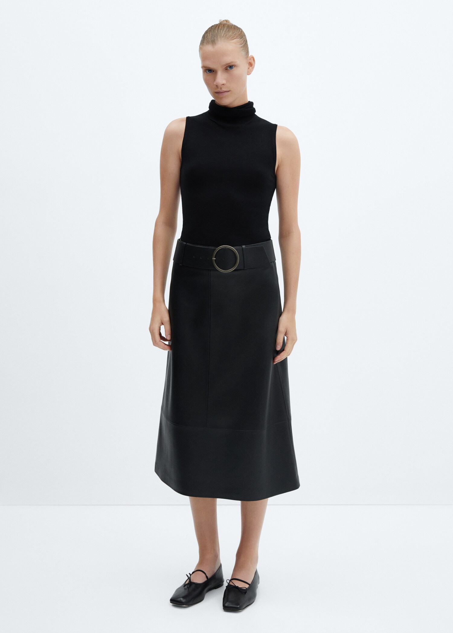 Jupe midi ceinture simili-cuir - Plan général