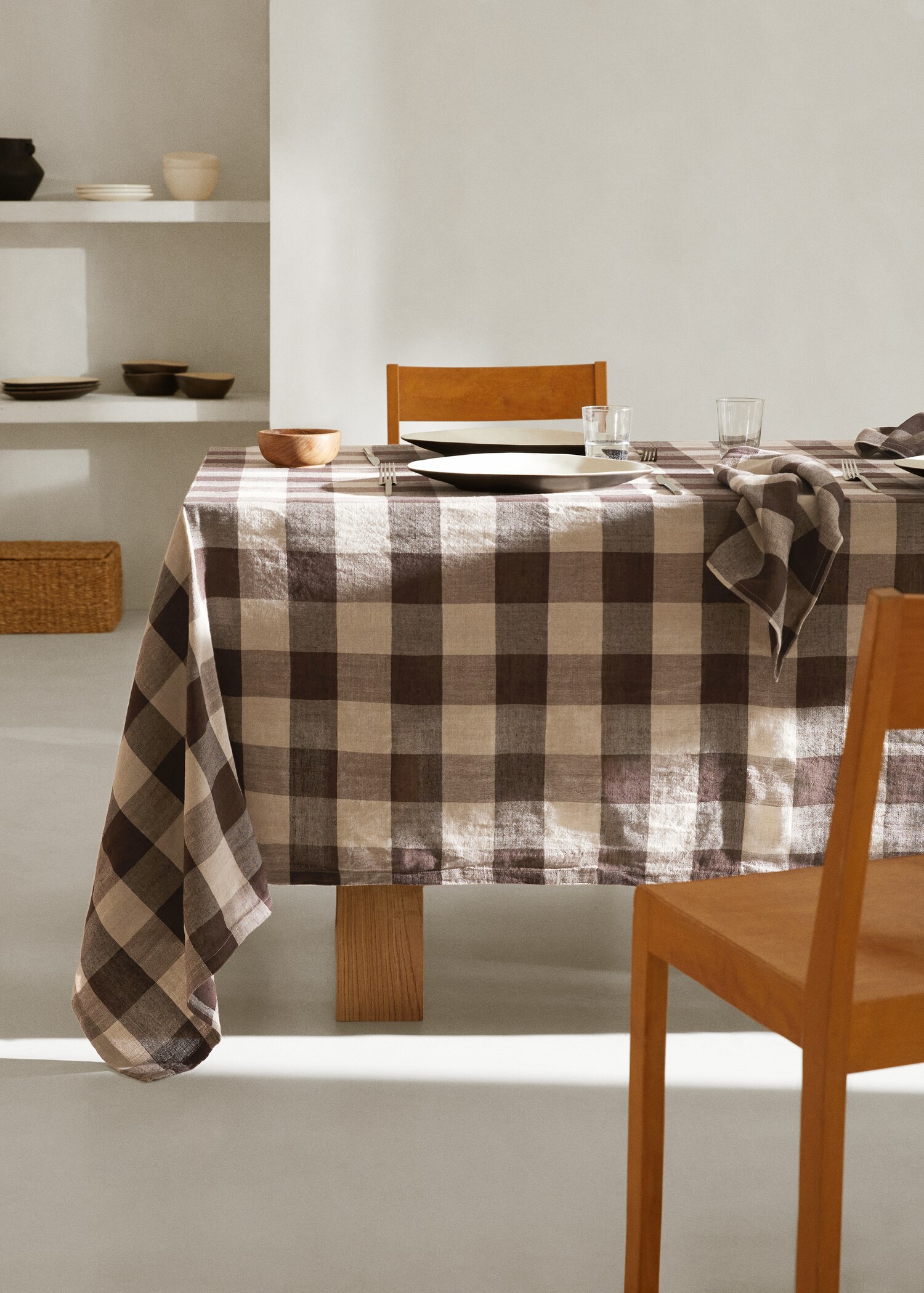 Obrus z lnu i bawełny w kratę 170 x 250 cm - Plan ogólny